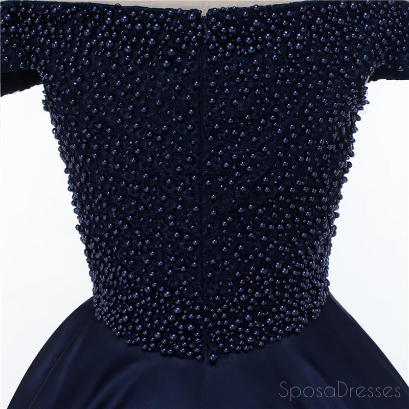 Navy Blue Beaded Off Shoulder A-Line Long Evening Prom Dress - Elegant 2018 Party Gown for Women | Perfect for Prom, Homecoming, Formal Events & Special Occasions