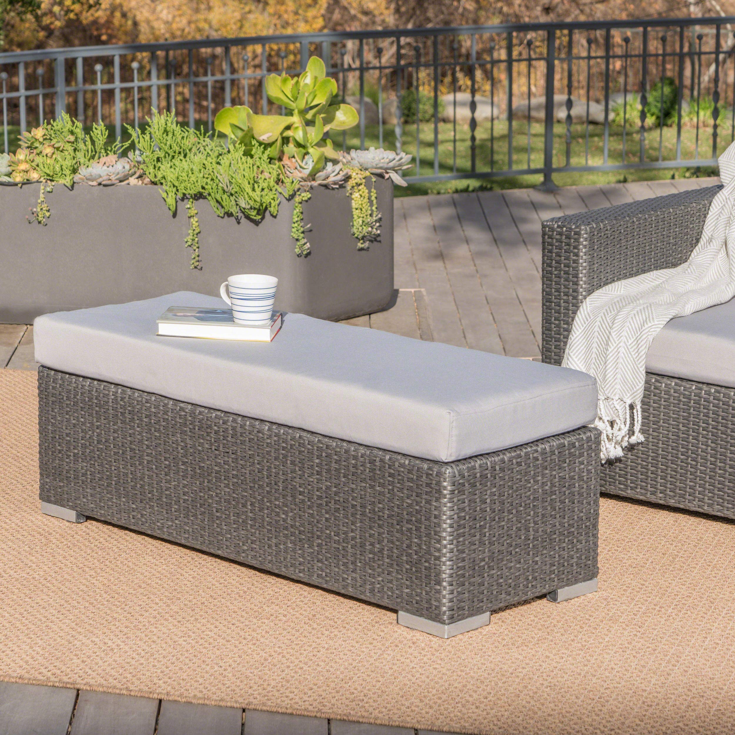 Christopher Knight Home Santa Rosa Outdoor Wicker Bench with Water Resistant Cushion - Grey/Silver Small - Perfect for Patio, Garden, and Poolside Relaxation
