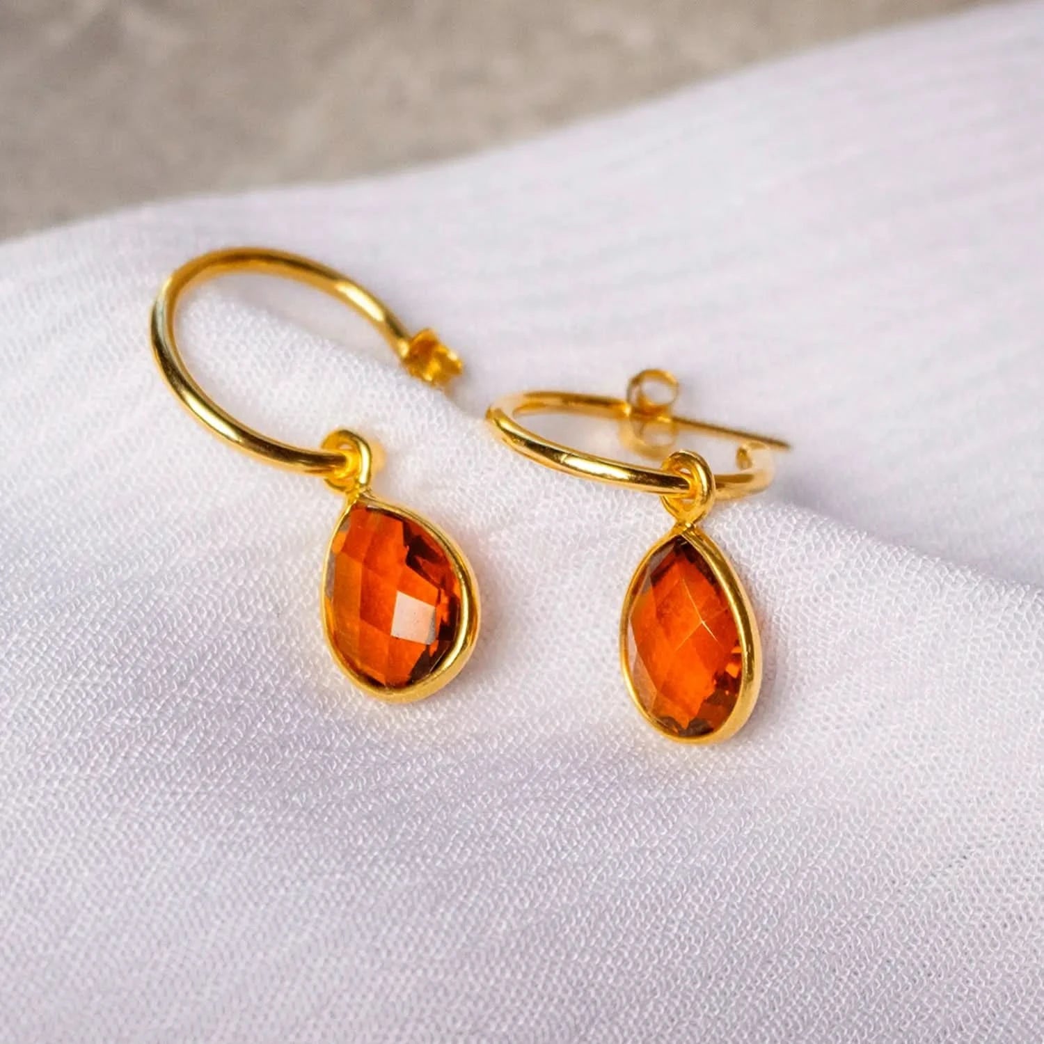 Natural Carnelian Drop Hoop Earrings - 14K Gold July Birthstone Jewelry for Women - Perfect for Birthday Gifts, Anniversary & Everyday Wear