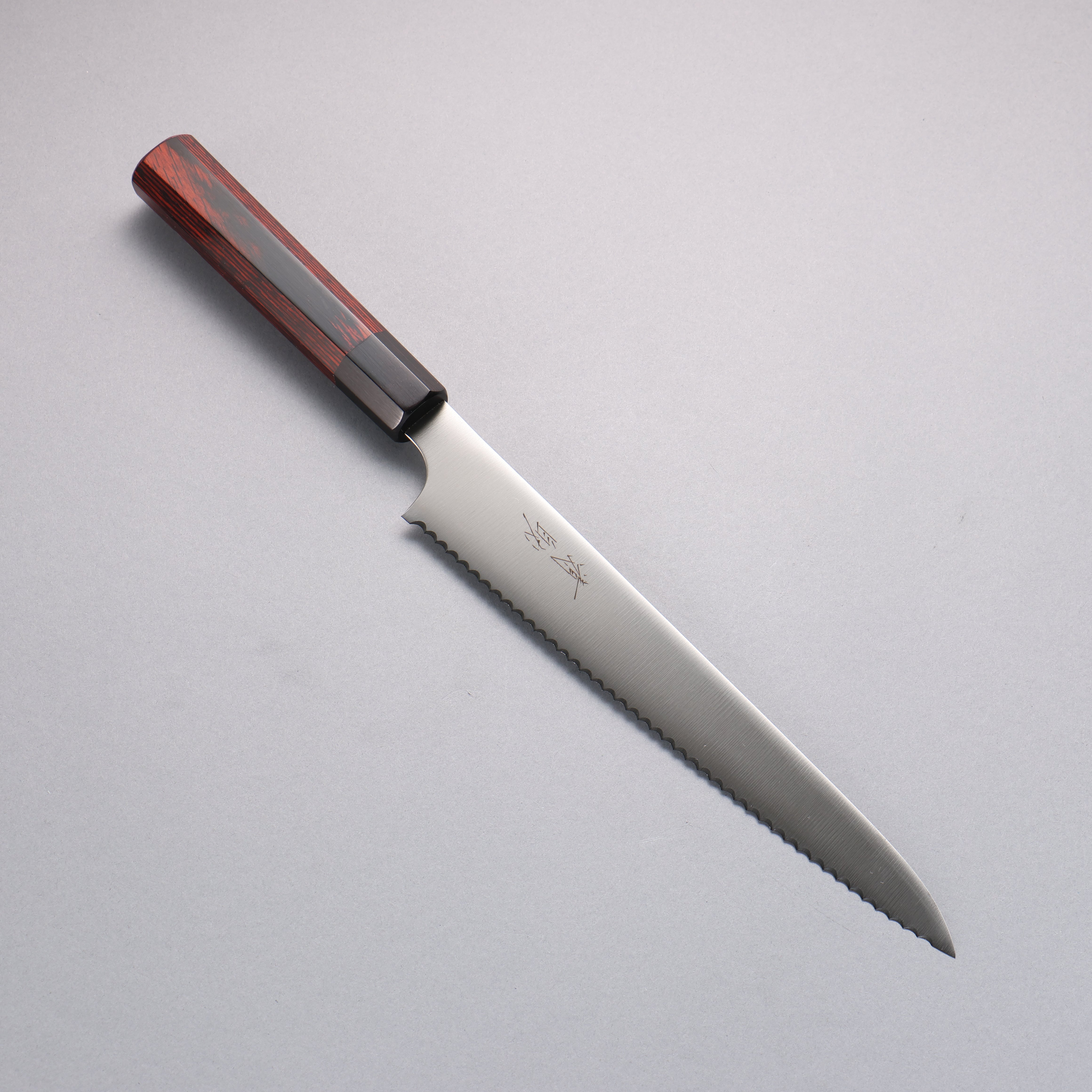 Seisuke 240mm Stainless Steel Bread Knife with Red Pakka Wood Handle - Perfect for Slicing Bread, Cake, and Pastries at Home or Bakery