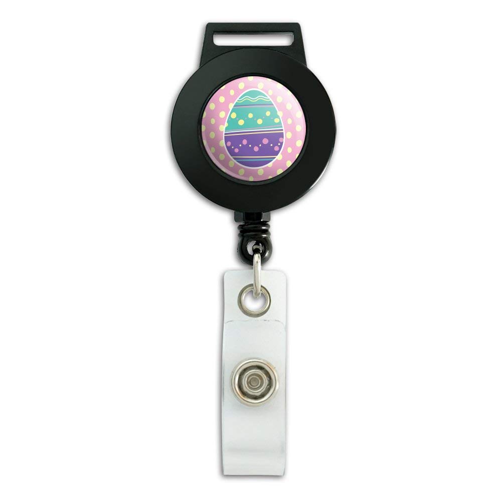 Easter Egg Lanyard - Turquoise Purple Polka Dots Retractable ID Badge Holder for Work & Events