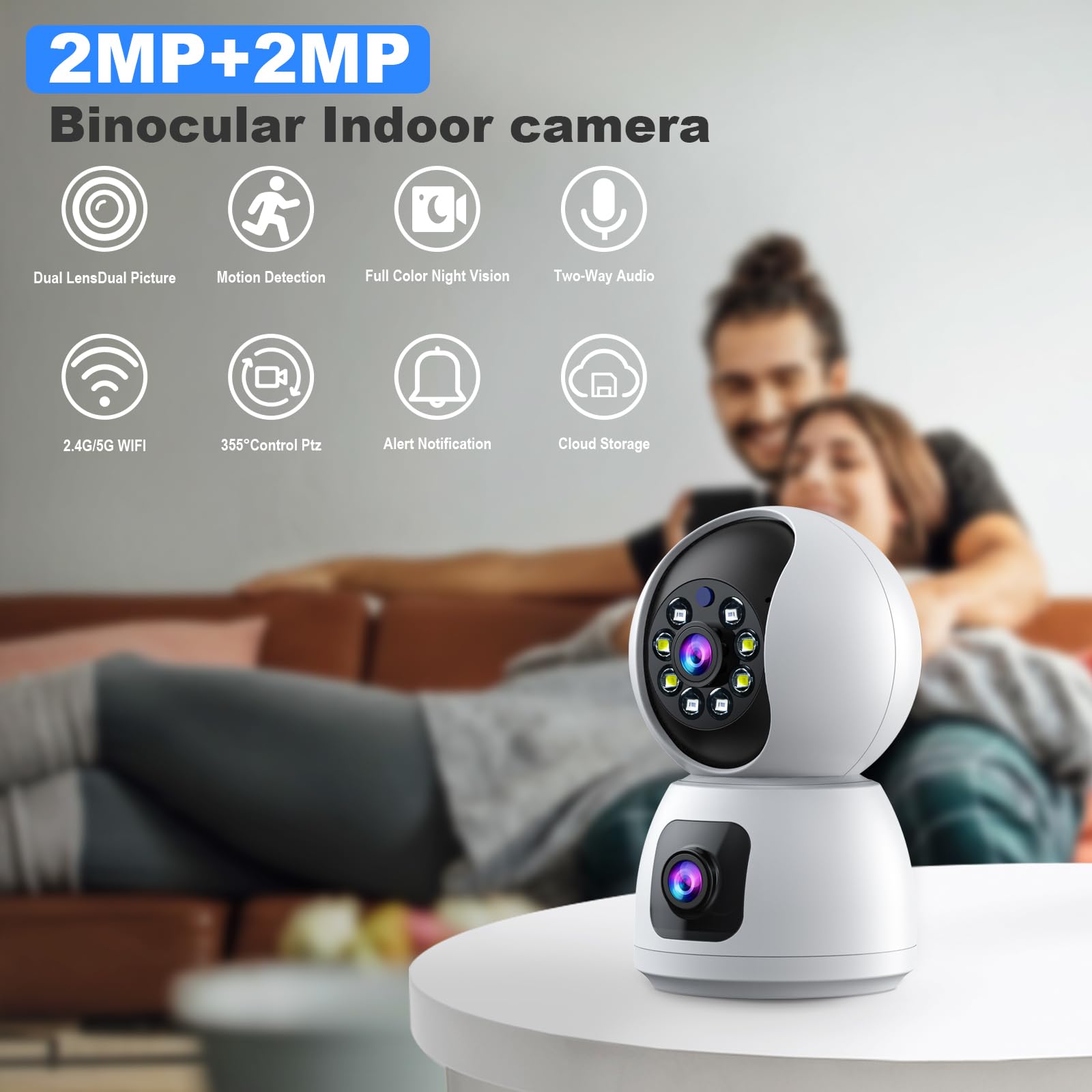 4MP Dual Lens Wireless Security Camera Indoor - 2.4GHz WiFi Home Surveillance System with Motion Tracking, Color Night Vision & Two-Way Audio - Ideal for Home Security, Baby Monitor & Pet Camera