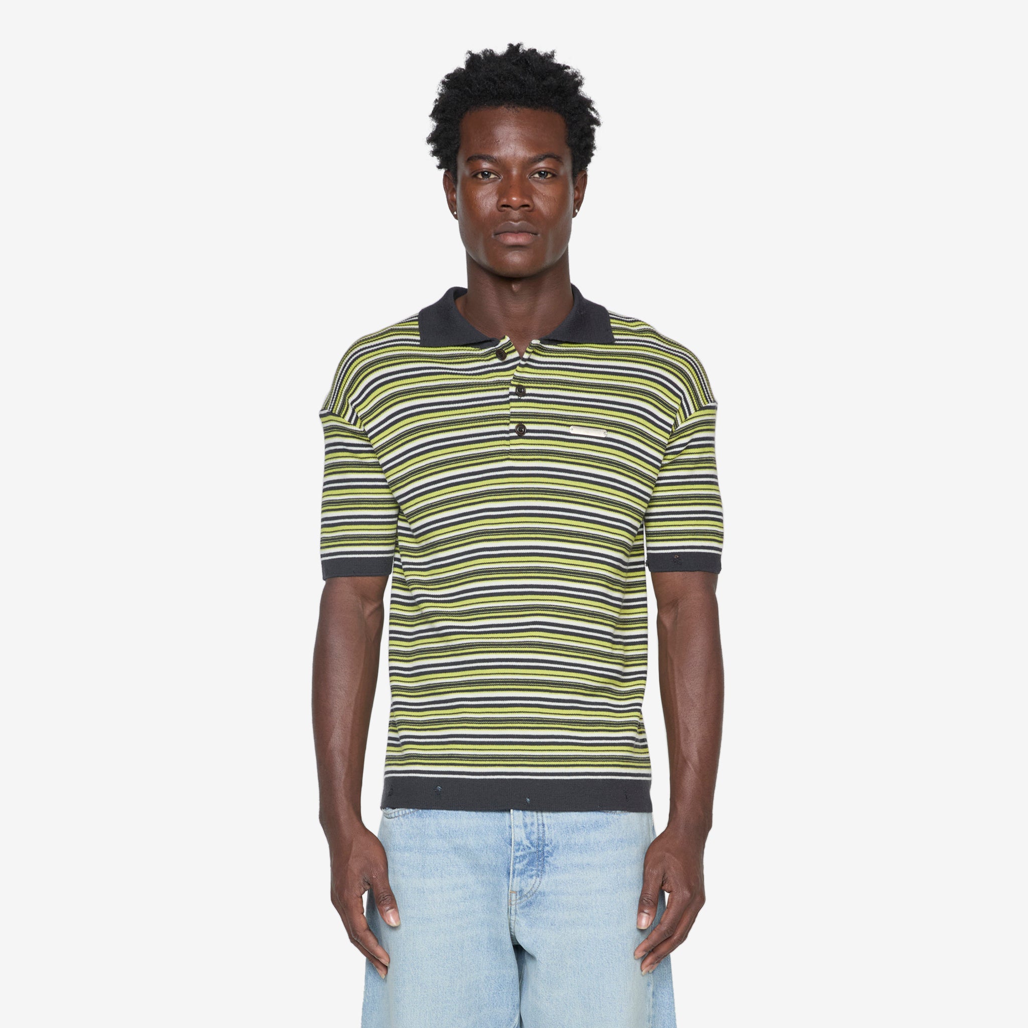 Premium Stripe Polo Sweater for Men - Charcoal & Lime Color Block Design | Casual Office Wear & Weekend Outfits