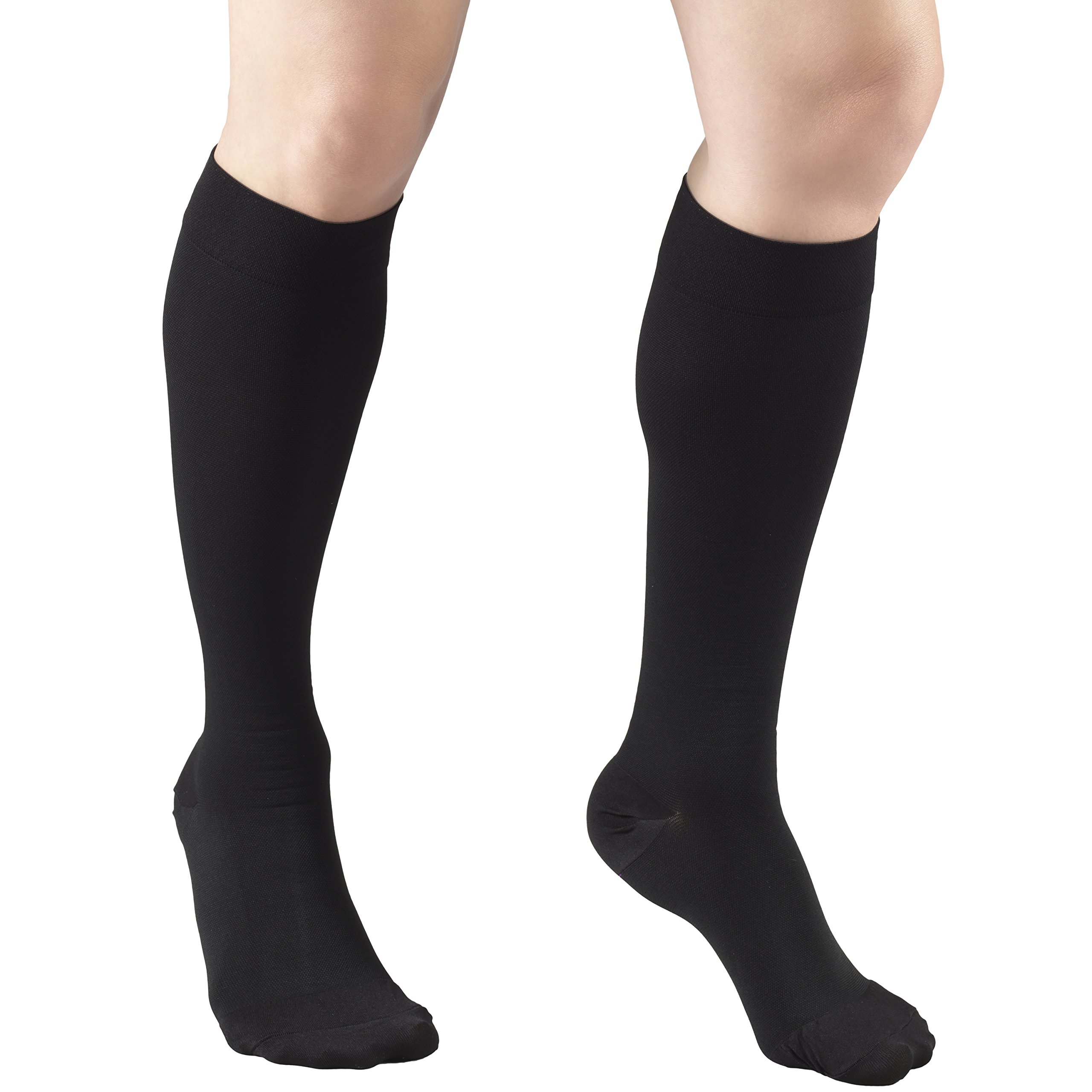 Truform 20-30 mmHg Compression Socks for Men & Women - Knee High Support Stockings, Closed Toe, Black (Small, 2-Pack) - Ideal for Travel, Varicose Veins & Circulation Support