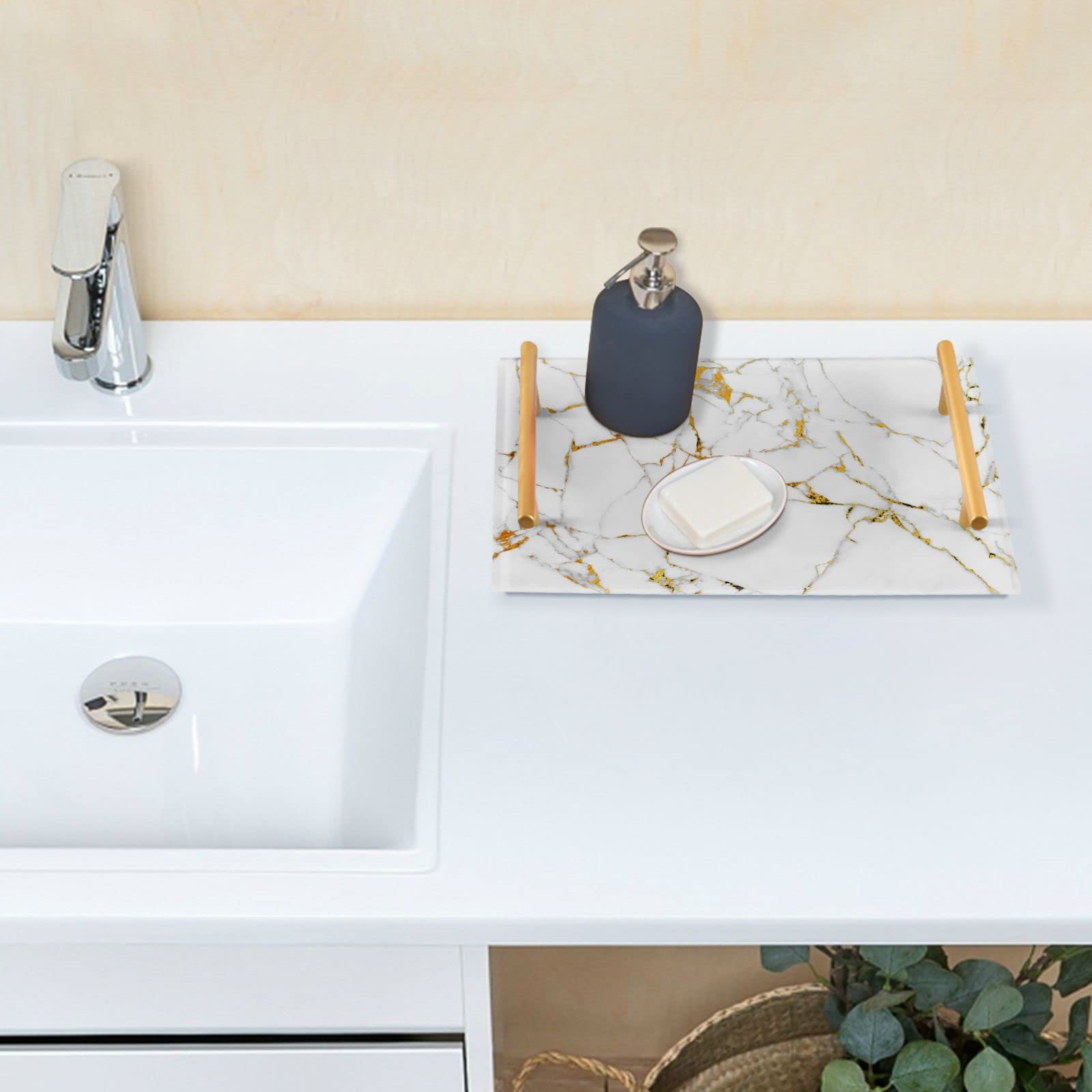 Marble Pattern Acrylic Serving Tray with Handles - 7.87