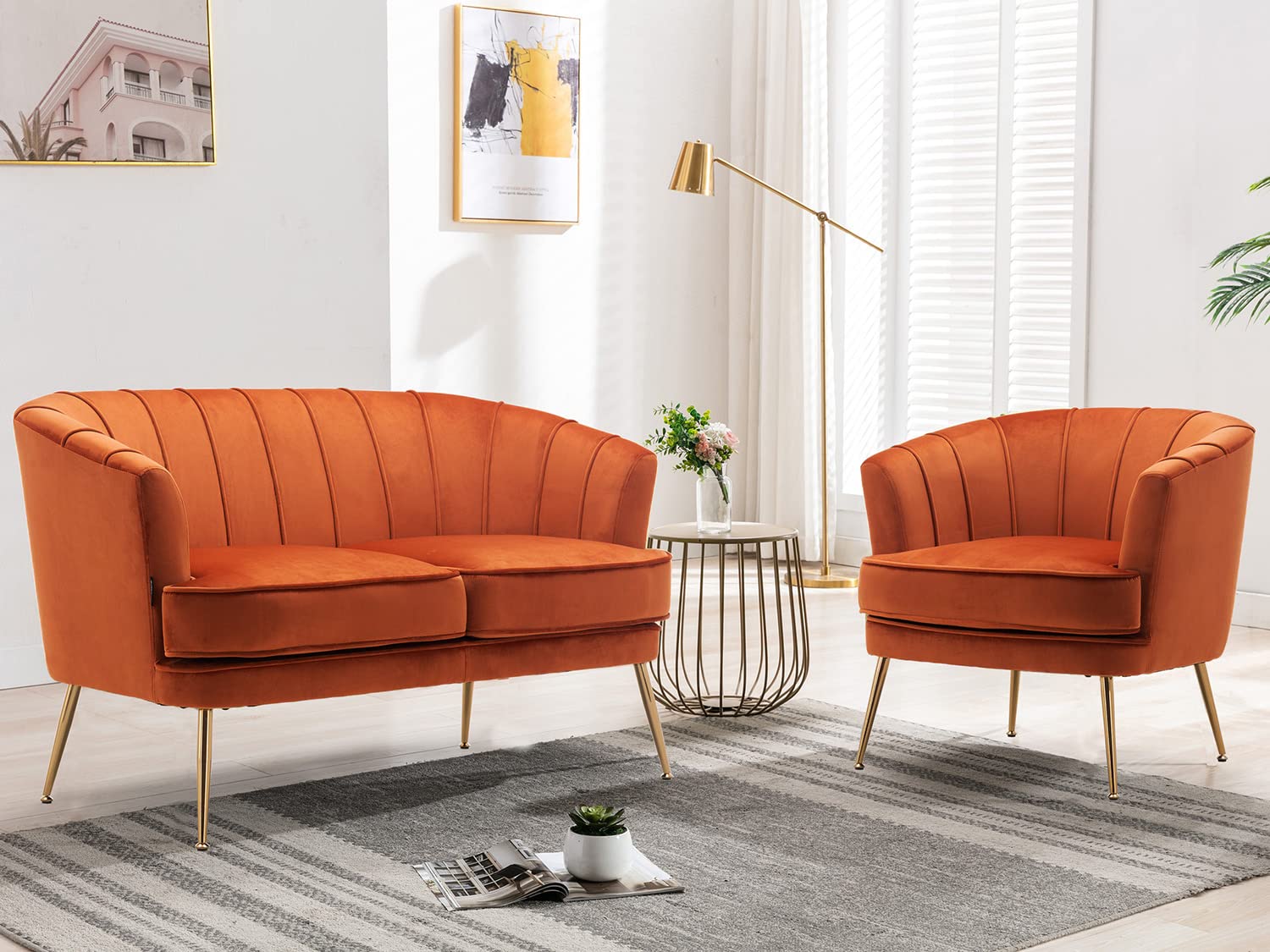 Luxury Velvet Loveseat Sofa - Modern Tufted Chesterfield Style 2-Seater Couch for Living Room & Bedroom - Soft & Comfy Caramel Brown Velvet Fabric - Perfect for Small Spaces, Apartments, and Cozy Home Decor