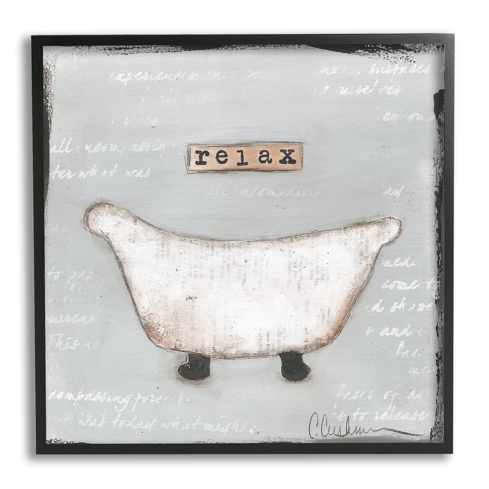 Stupell Relaxing Bathtub Pastel Art Print - Framed Textured Giclee Wall Decor, 12x12 Inches, Handmade in USA - Perfect for Bathroom, Bedroom & Spa Interior Design