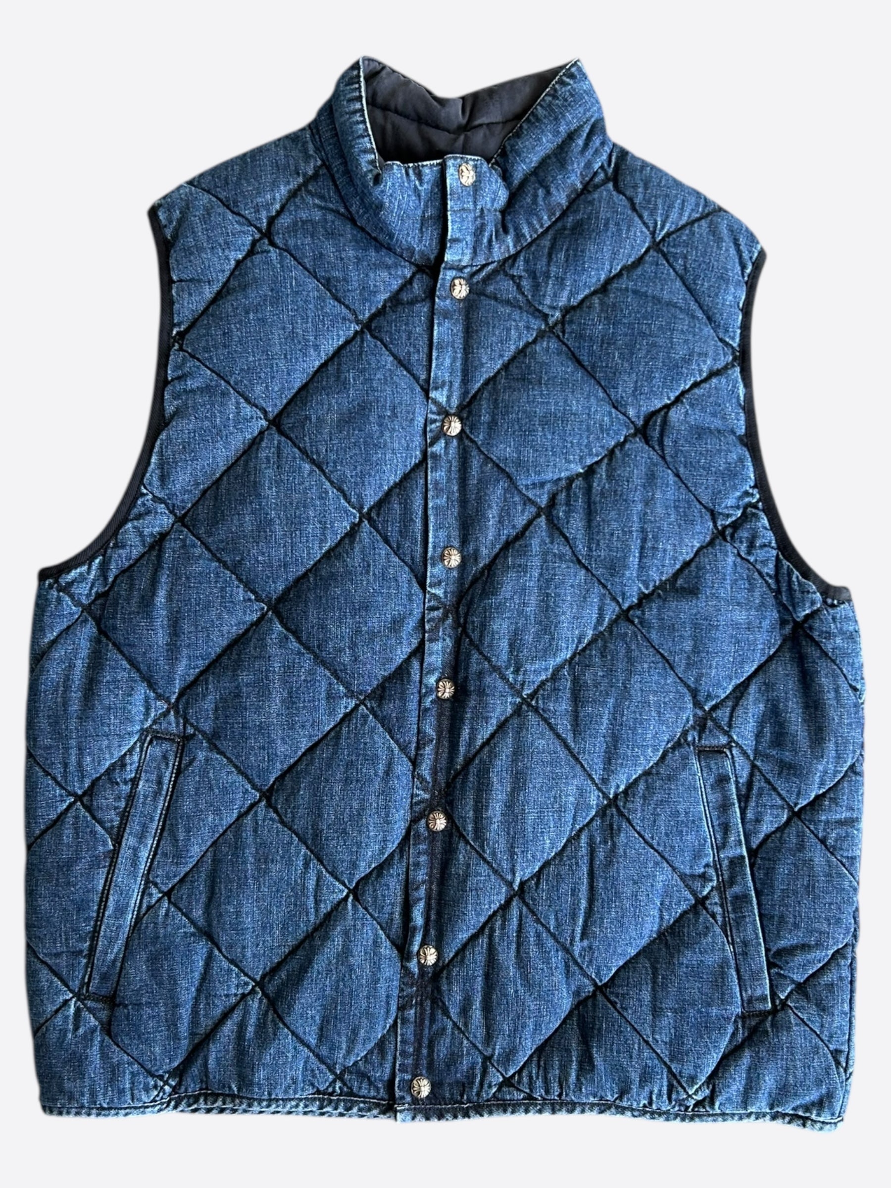 Chrome Hearts Blue Quilted Denim Vest for Men & Women | Stylish Fashion Jacket for Casual Wear, Street Style & Layering Outfits