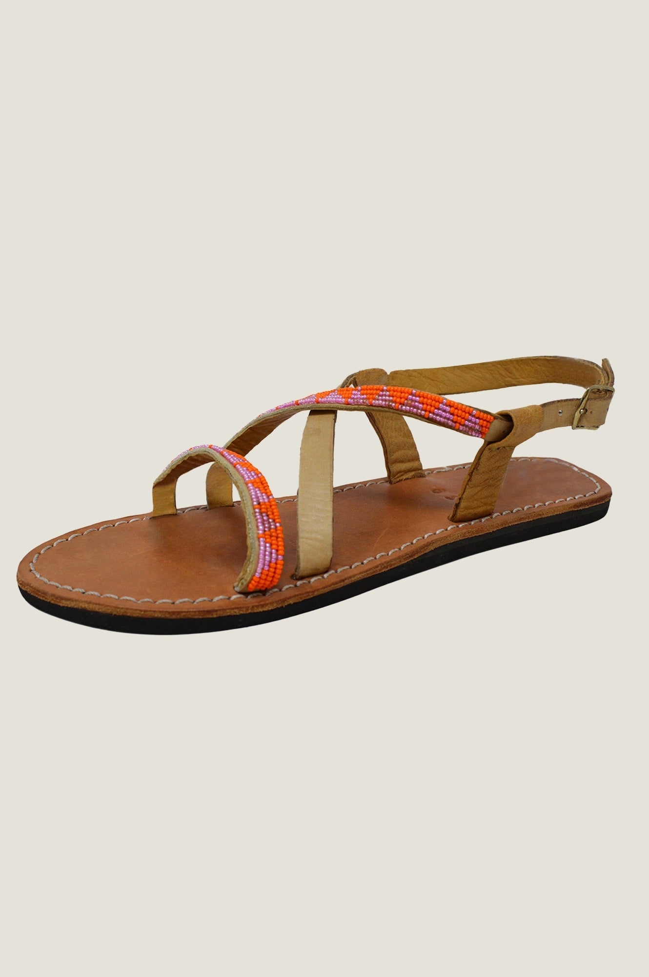 Lara Leather Sandals for Women - Comfortable Pink & Orange Strappy Sandals | Perfect for Summer, Beach, and Casual Outings
