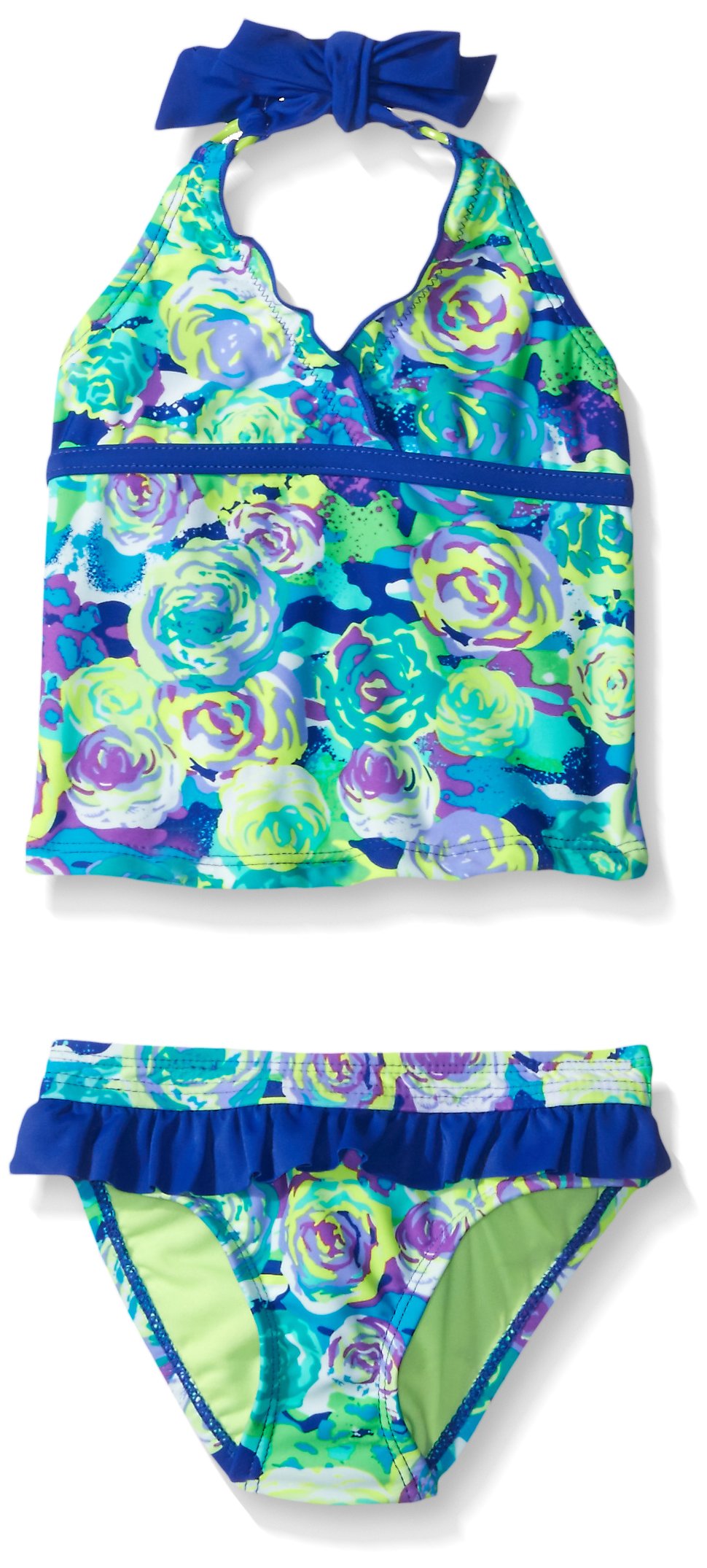 Breaking Waves Girls' Rainbow Rose Tankini Swimsuit - Two Piece Swimwear for Kids with UPF 50+ Sun Protection - Perfect for Beach, Pool & Summer Water Activities