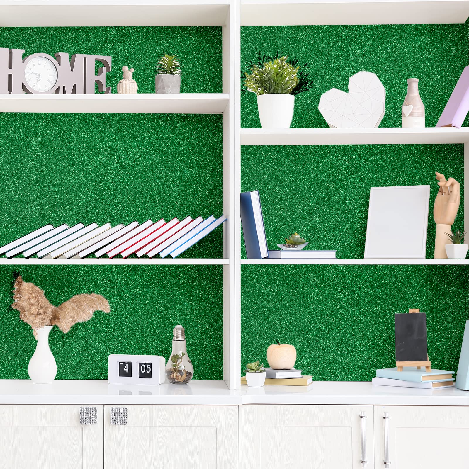 VEELIKE Green Glitter Peel and Stick Wallpaper - 15.7