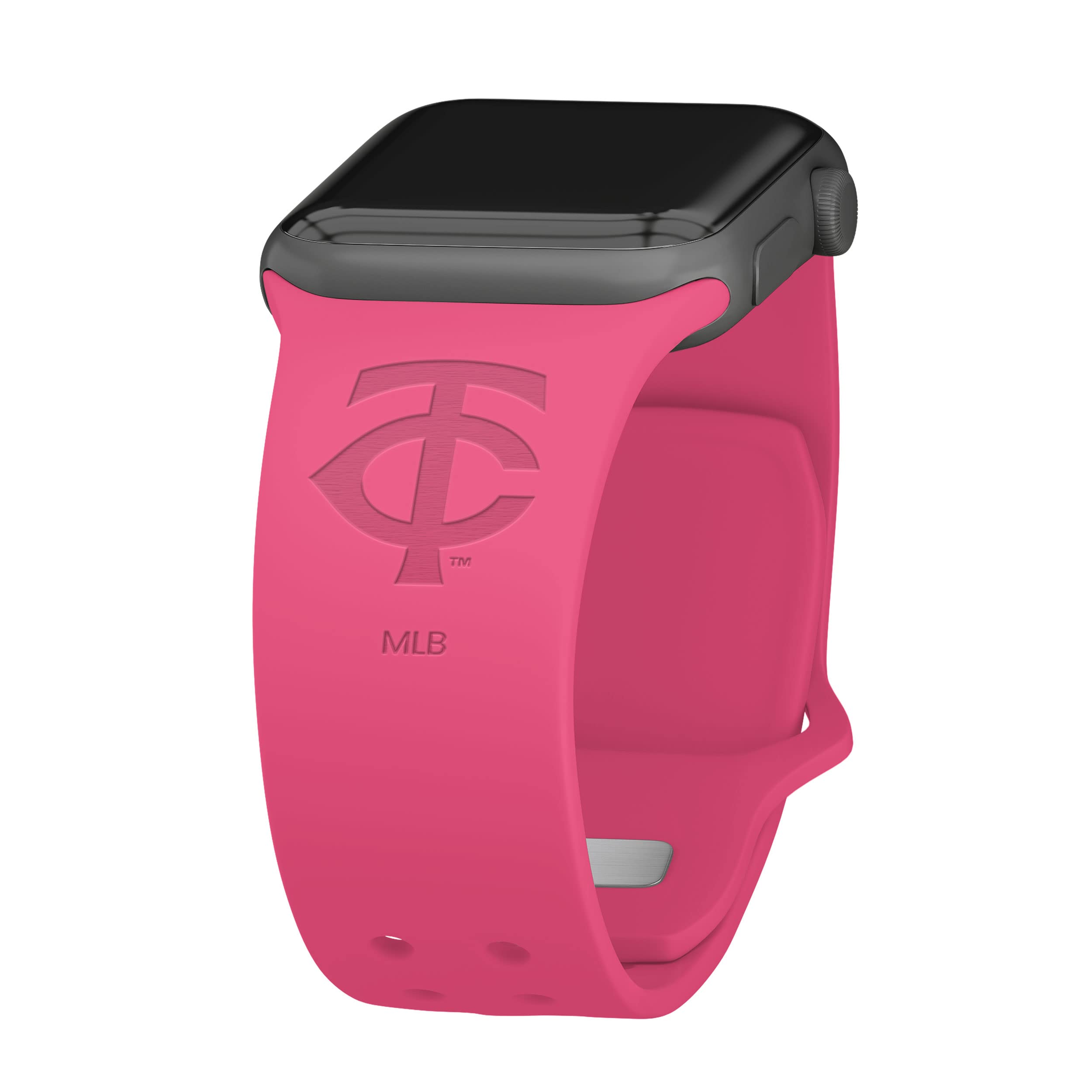 Game Time Minnesota Twins Engraved Silicone Sport Watch Band for Apple Watch 42/44/45mm - Pink, Perfect for Fitness, Casual Wear & Team Spirit