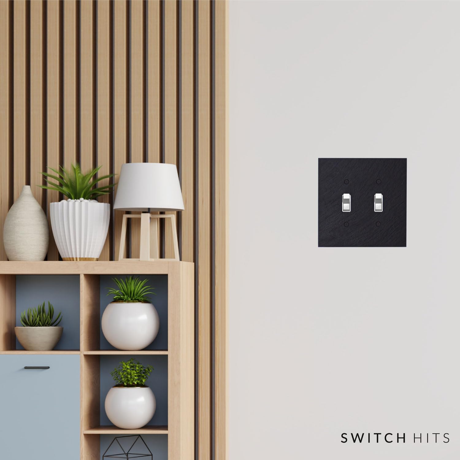 Electrical Switch Plate Outlet Wall Plate - 2 Toggle Double Light Switch Cover Faceplate - Decorative Vermont Slate Charcoal - Natural Earth Tone - 2 Gang, 5” W x 5” H - Perfect for Home, Office & Commercial Spaces - Durable & Stylish Wall Plate for Modern Interiors