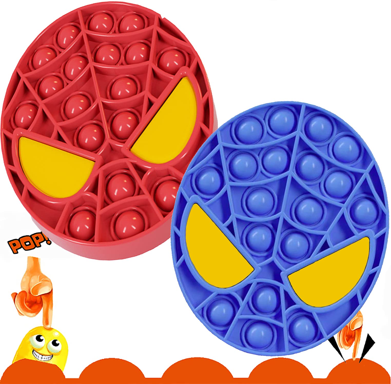 **2 Pack Pop It Fidget Sensory Toy - Bubble Popper for Stress & Anxiety Relief, ADHD, Autism - Silicone Simple Dimple Game (Red Blue Spiderman) - Perfect for Kids, Adults, Classrooms & Travel**