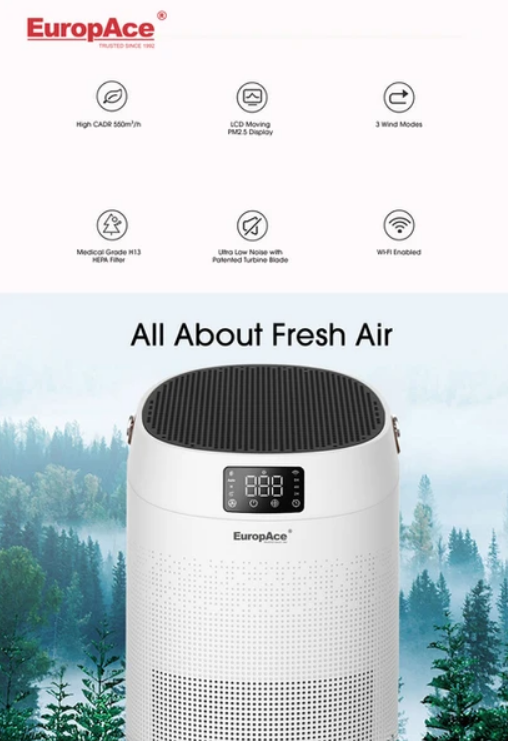 Europace EPU 5550Z Smart WiFi Air Purifier with HEPA Filter - Remove Dust, Pollen & Odors for Home, Office & Bedroom (EPU5550Z)