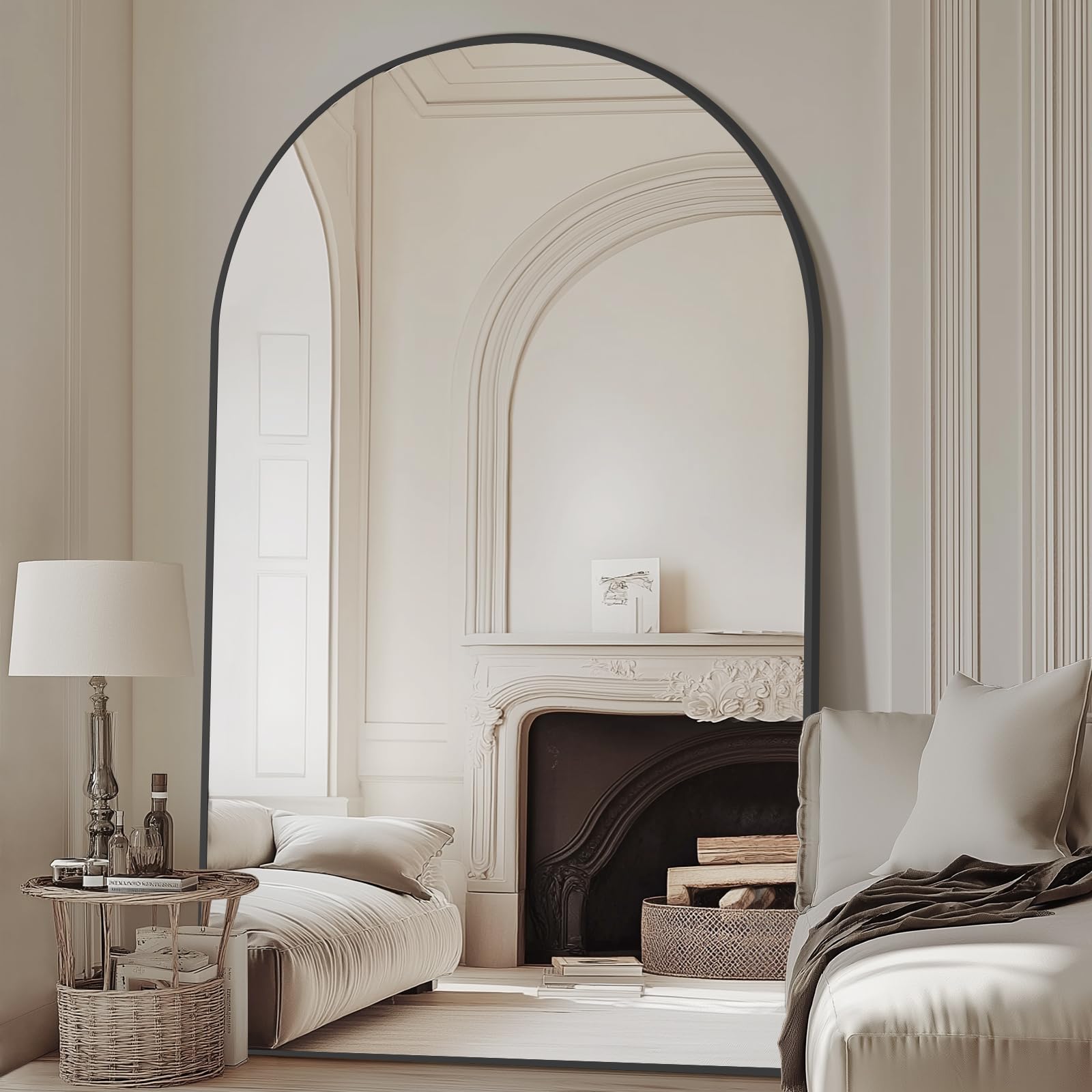 Large MELOMOIR 44x72 Inch Arched Full Length Mirror - Freestanding Oversized Floor Mirror with Tempered Glass for Bedroom & Living Room | Elegant Black Wall Mirror for Full Body Viewing & Home Decor