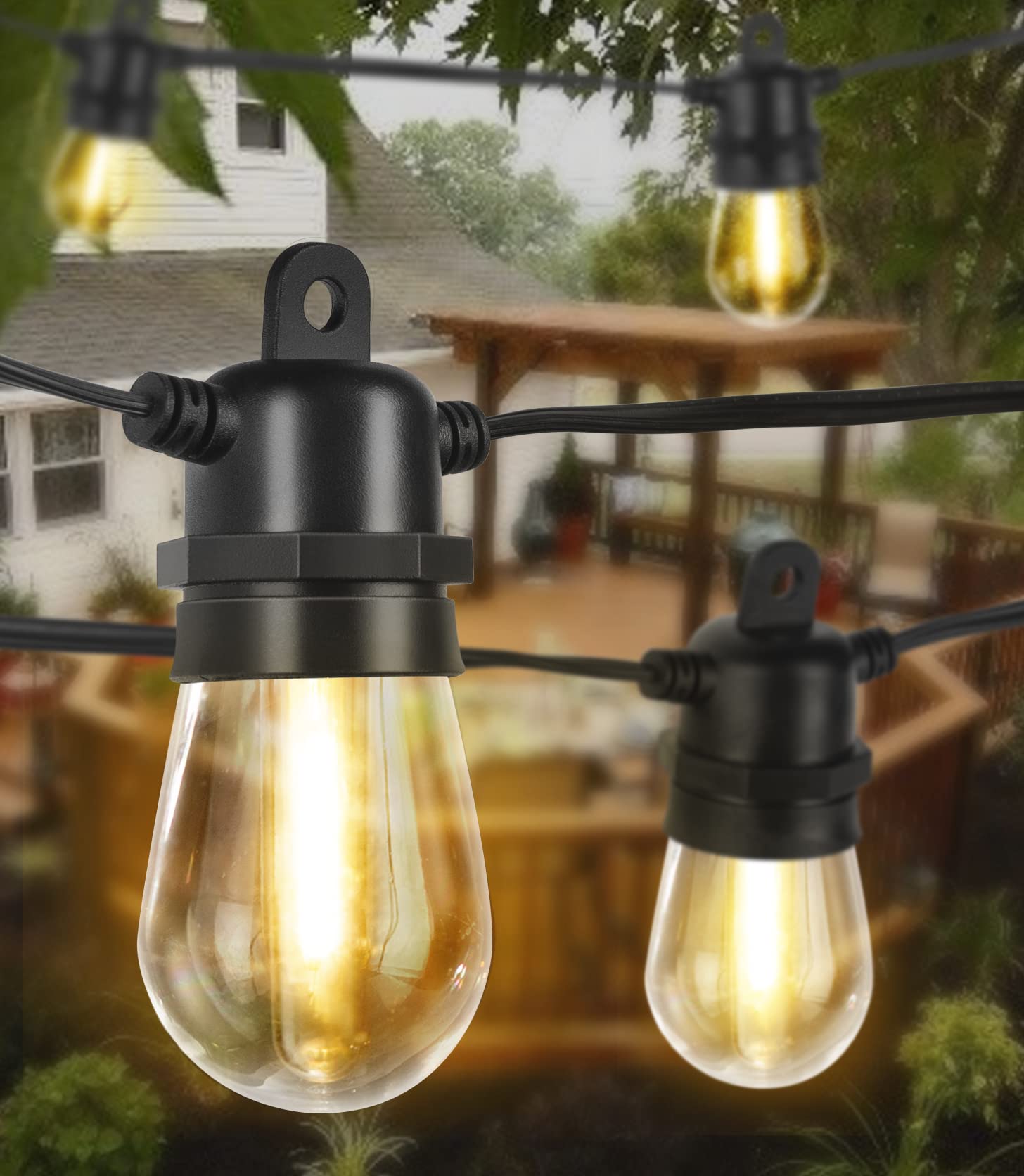 DGE Outdoor LED String Lights 48FT - Shatterproof & Waterproof IP65, 18 AWG UL Listed Wire - Bright Fairy Lights for Patio, Backyard, Gazebo, Porch, Wedding Party - Perfect for Outdoor Decor, Garden Lighting, and Festive Events