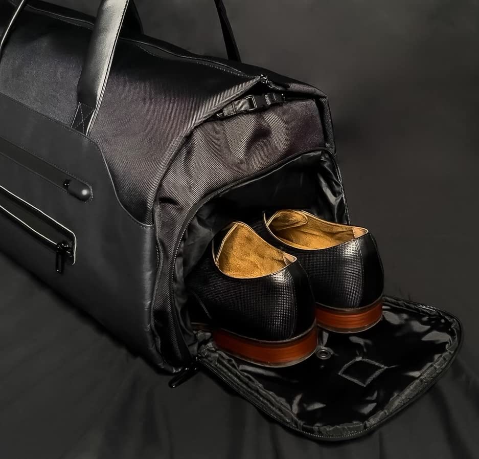 4 IN 1 Convertible Garment Duffel Bag - Waterproof & Scratch Resistant Travel Bag with Hidden Backpack Straps for Men & Women | Perfect for Business Trips, Gym, Weekend Getaways & International Travel (Onyx Black)