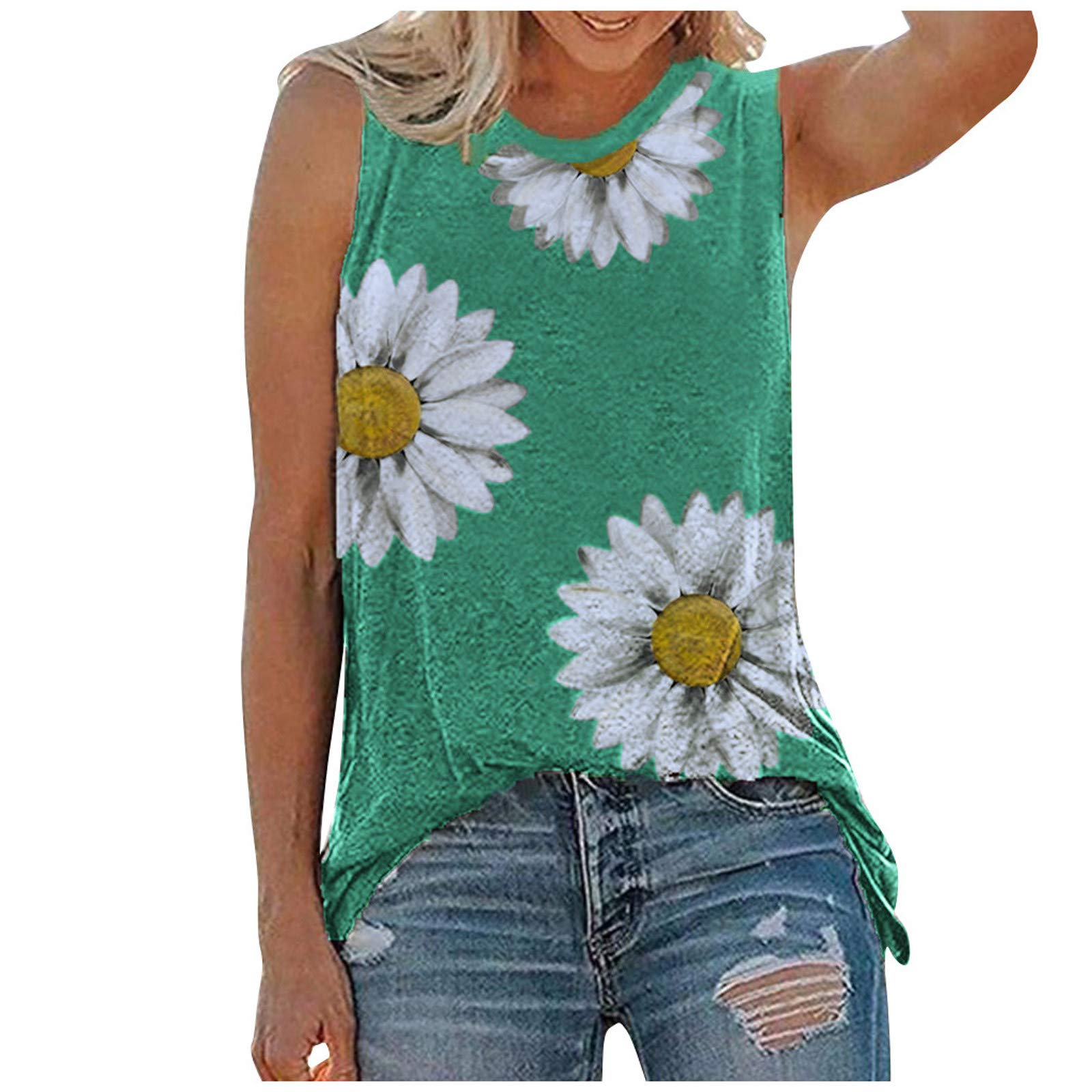 Women's Floral Printed Tank Tops - Summer Fashion Casual Tunic & Crop Tops - Plus Size Sleeveless Blouses for Beach, Yoga & Everyday Wear