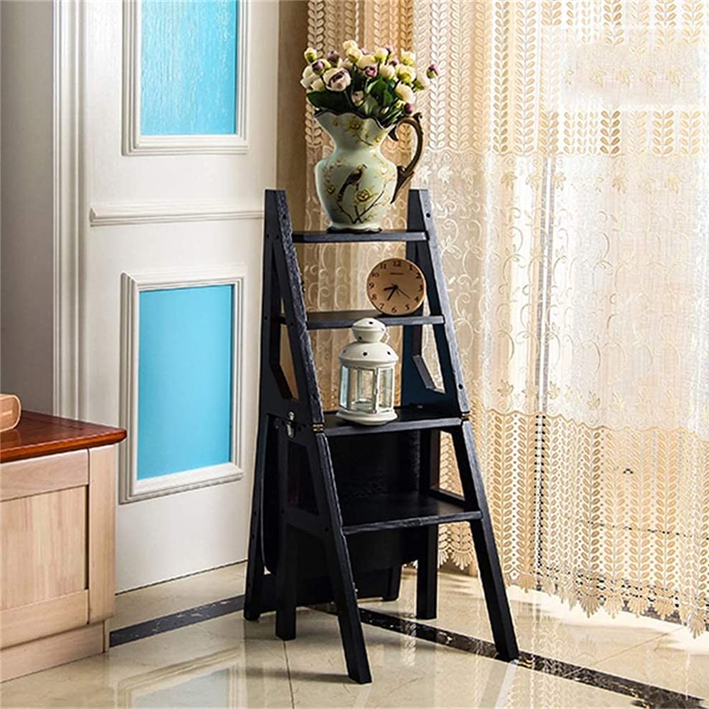 Foldable Wooden Step Stool - Portable Multifunctional Ladder Stool, Convertible Step Ladder Chair for Home Library, Kitchen, Bathroom - Max 4 Steps