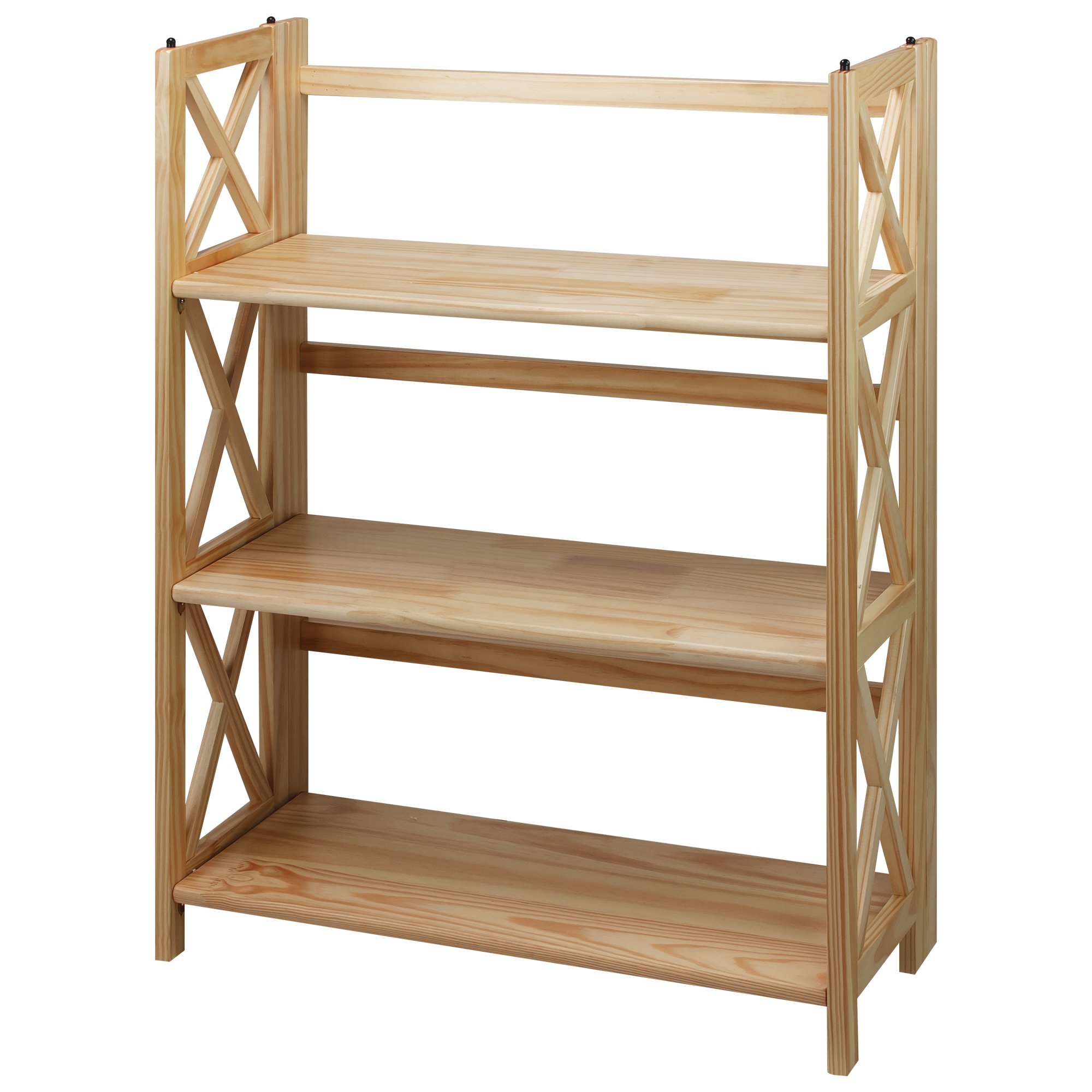 Casual Home Montego 3-Shelf Folding Bookcase - Natural Wood Storage Shelf for Books, Toys & Decor | Space-Saving Organizer for Bedroom, Living Room & Office