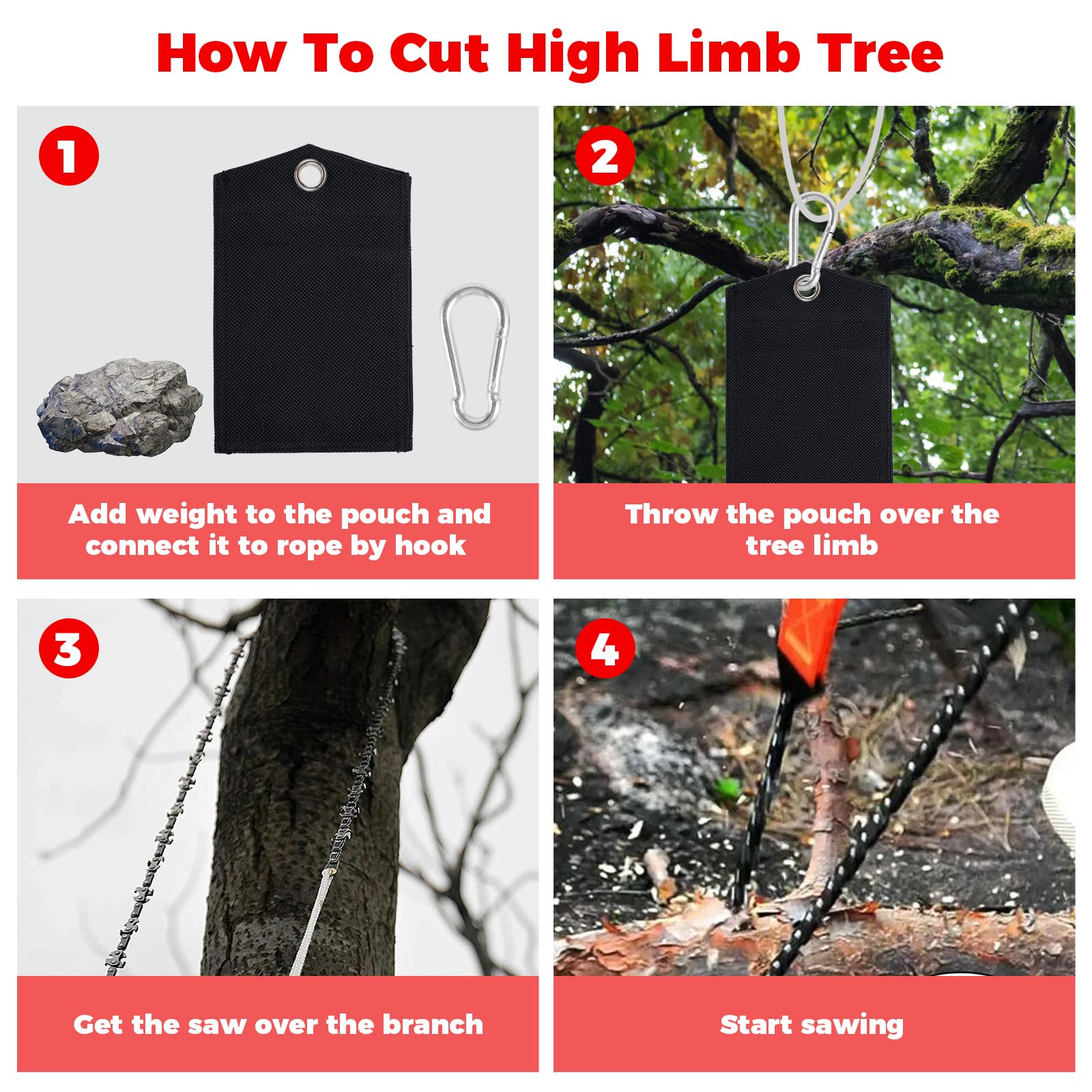 53 Inch High Reach Rope Saw with 68 Teeth - Folding Tree Limb Chainsaw for Trimming, Gardening & Camping | Portable Hand Chainsaw for Cutting Branches, Pruning Trees & Outdoor Survival Tools