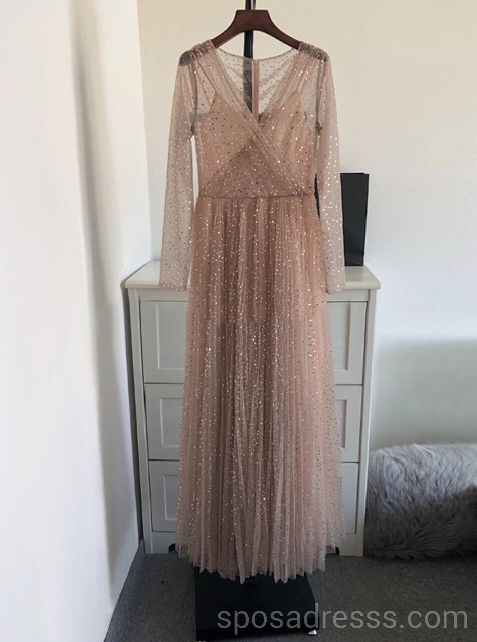 Sparkly Tulle Long Sleeve Evening Prom Dress for Women - Elegant Sweet 16 Party Gown - Perfect for Homecoming, Quinceañera & Formal Events - Style #18568