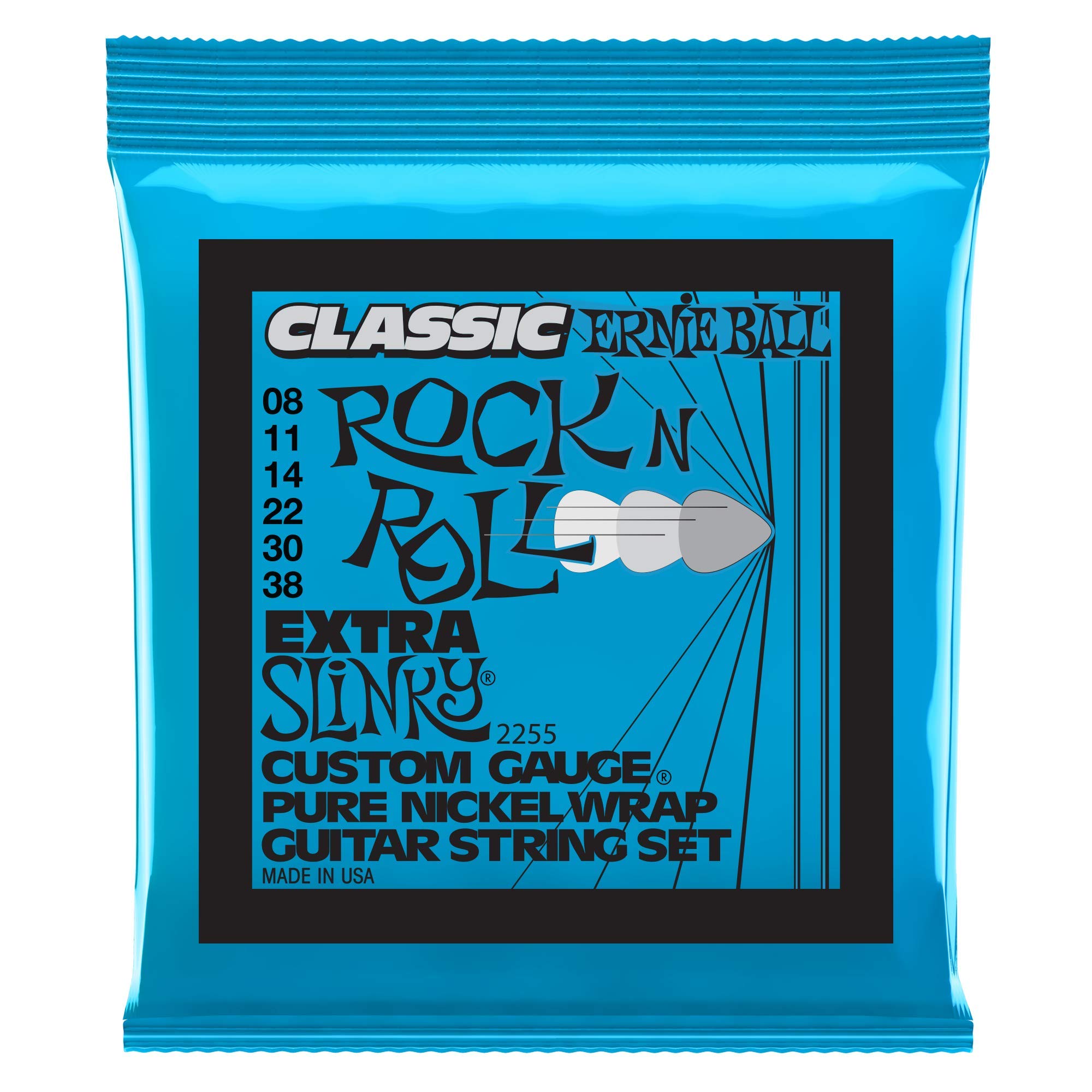 5-Pack Ernie Ball 2255 Classic Pure Nickel Extra Slinky Electric Guitar Strings 8-38 Gauge - Perfect for Rock, Blues & Jazz Performances