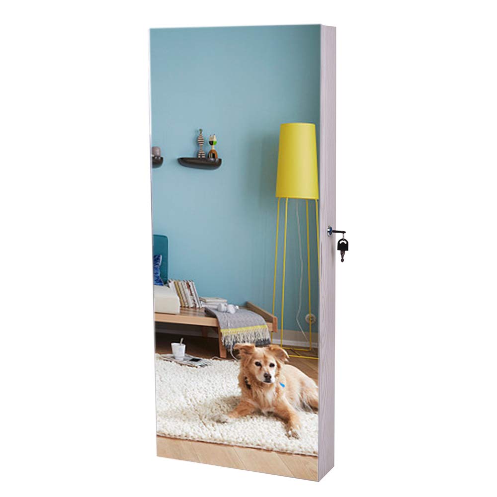 Lykos PVC Film Wall Mount Jewelry Cabinet with Lock and Mirror - White | Organize Necklaces, Rings & Accessories in Bedroom, Closet or Bathroom