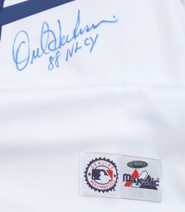 Orel Hershiser Autographed Los Angeles Dodgers Majestic Jersey 1988 NL Cy Young Award Winner - Authentic Signed Baseball Memorabilia for Collectors & Fans - Perfect for Display in Home, Office, or Man Cave