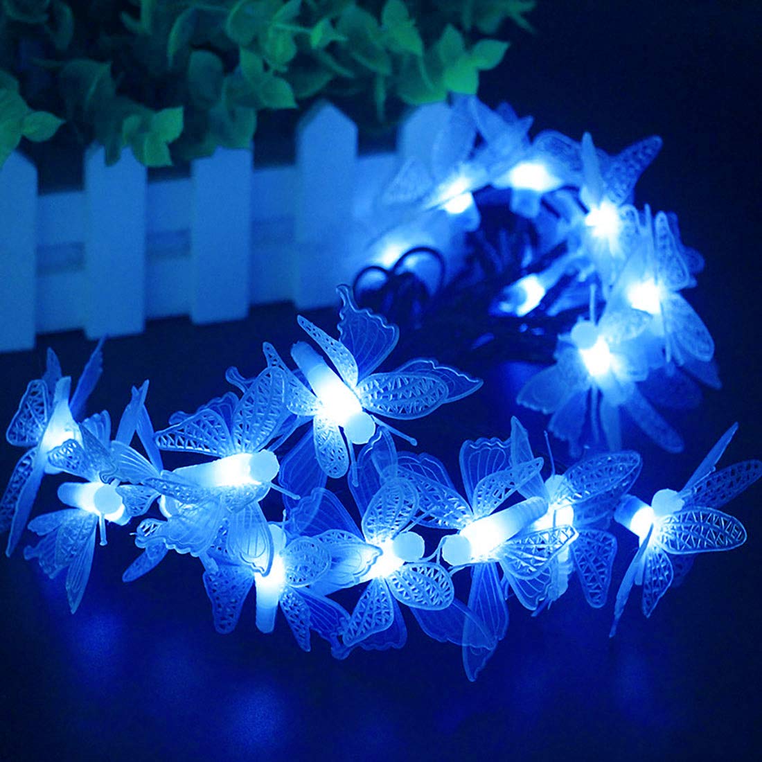 AMZSTAR 20FT Waterproof Solar Butterfly String Lights - 30 LED Outdoor Fairy Lights for Garden, Patio, Wedding & Party Decor | Solar Powered Rope Lights for Cafe, Backyard & Landscape Lighting (Blue)