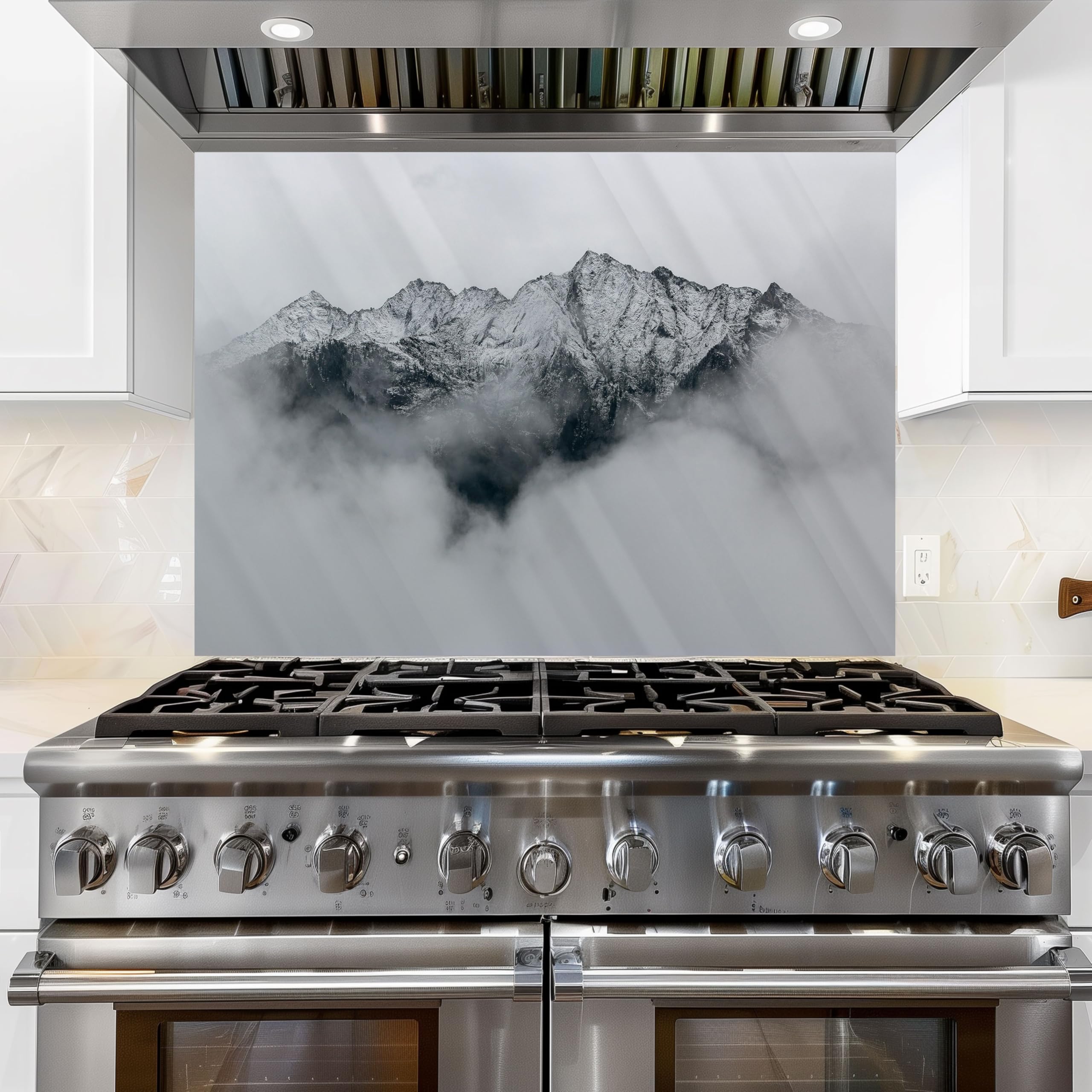 Premium Tempered Glass Kitchen Backsplash - Heat Resistant Stove Backsplash with Peel & Stick Installation | Easy to Clean Splash Guard for Cooking, Baking & Food Prep Areas