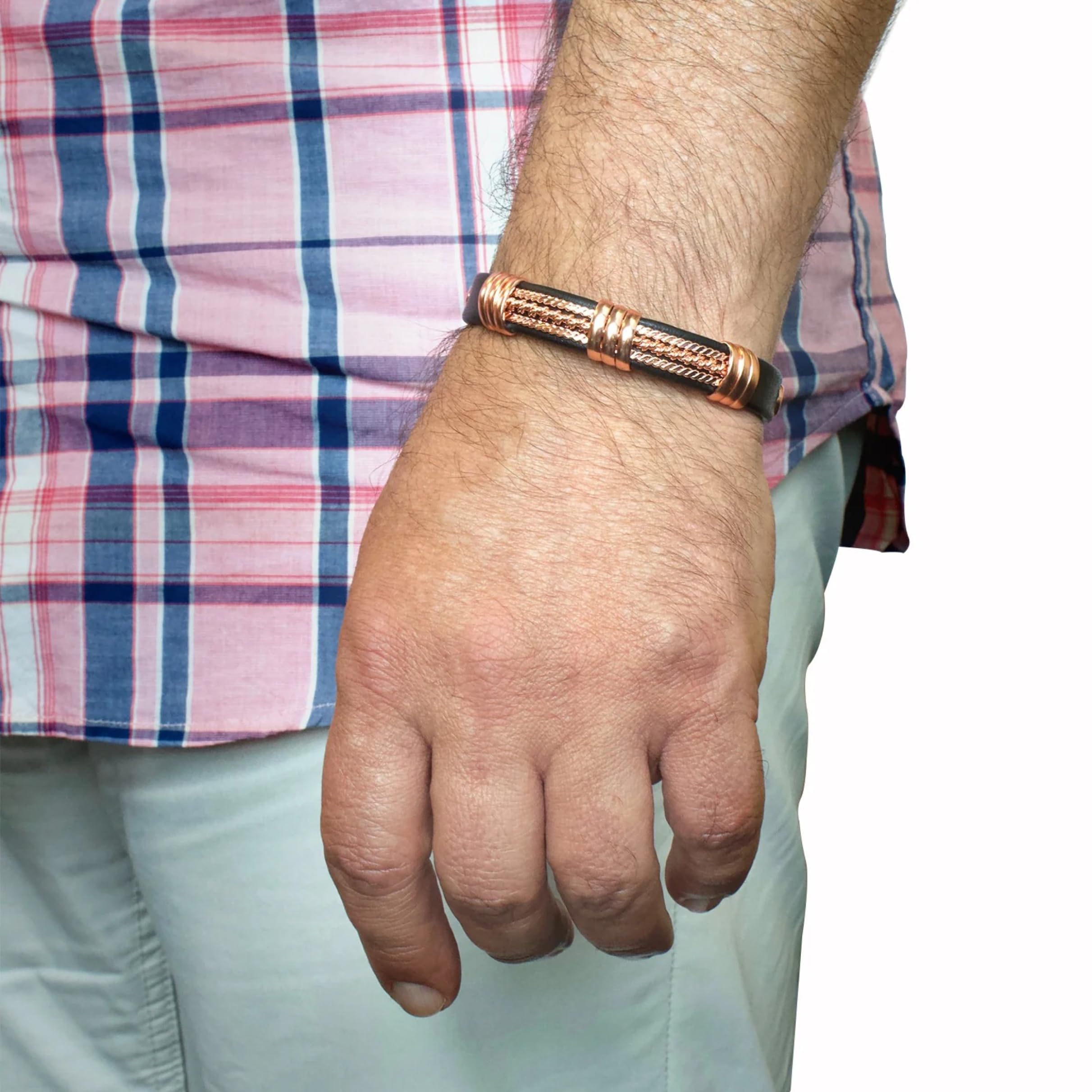 Real Copper & Leatherette Motorcycle Bracelet for Men & Women - Magnetic Biker Jewelry for Motorcycle Riders & Sports Enthusiasts - Perfect for Biker Events, Riding Gear & Casual Wear