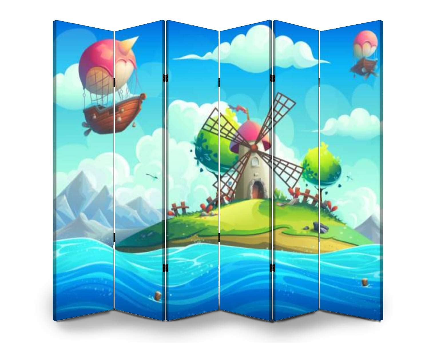 6-Panel Wooden Room Divider Folding Screen - Privacy Partition with Canvas Panels, Dual-Sided Design for Indoor Spaces | Perfect for Home Office, Bedroom Separation & Decorative Display