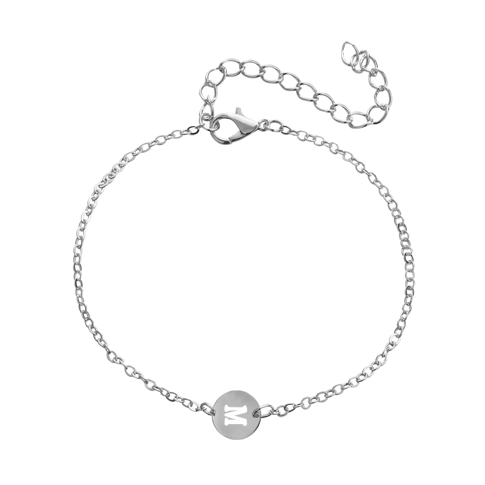 Personalized Initial Bracelet for Women - Silver Plated Stainless Steel Letter Charm Bracelet with Dainty Coin & Disc Charms | Custom Name Jewelry Gift for Her, Girls, Teens | Perfect for Birthdays, Anniversaries, Valentine's Day & Everyday Wear