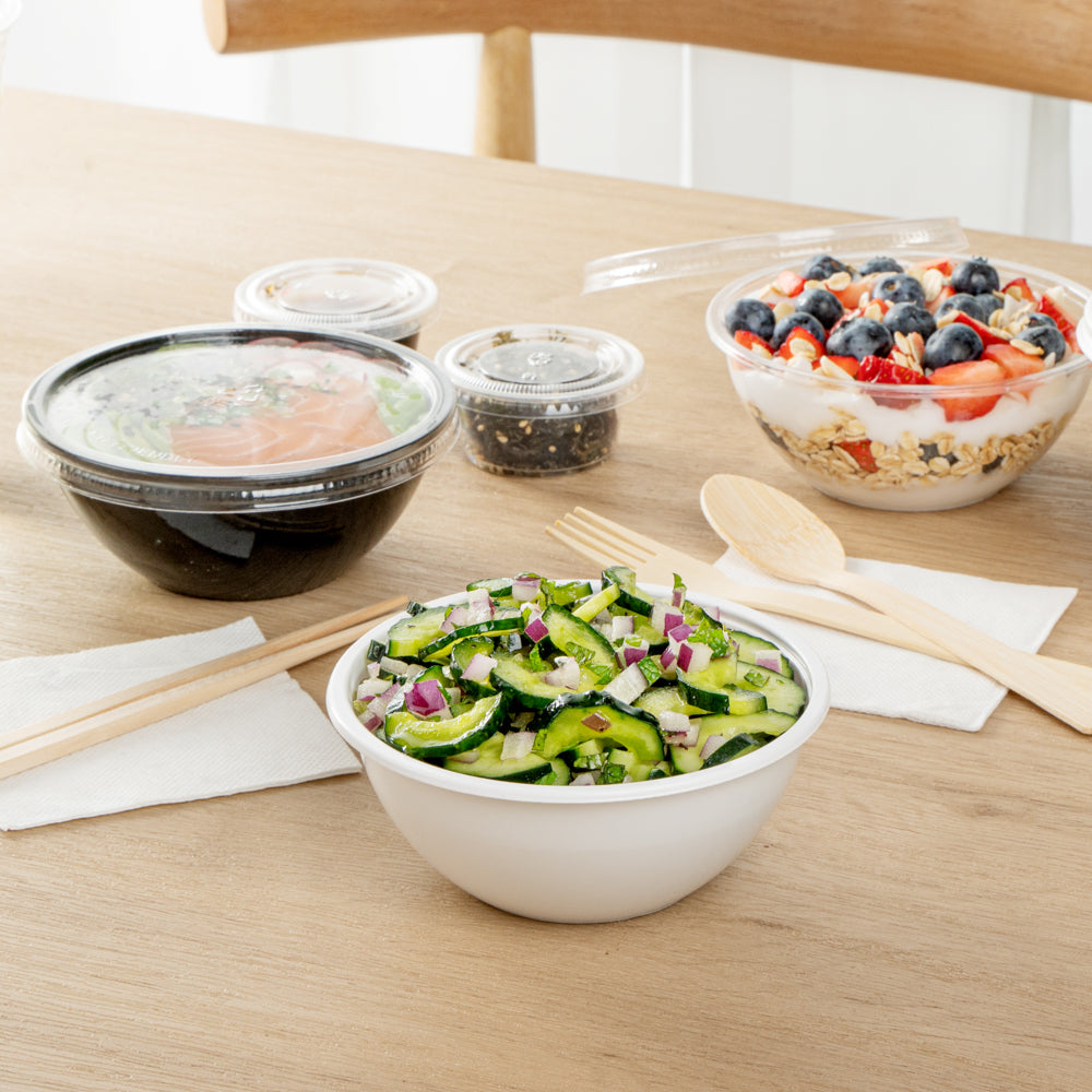 7 oz Round White Plastic Salad Bowls - 5