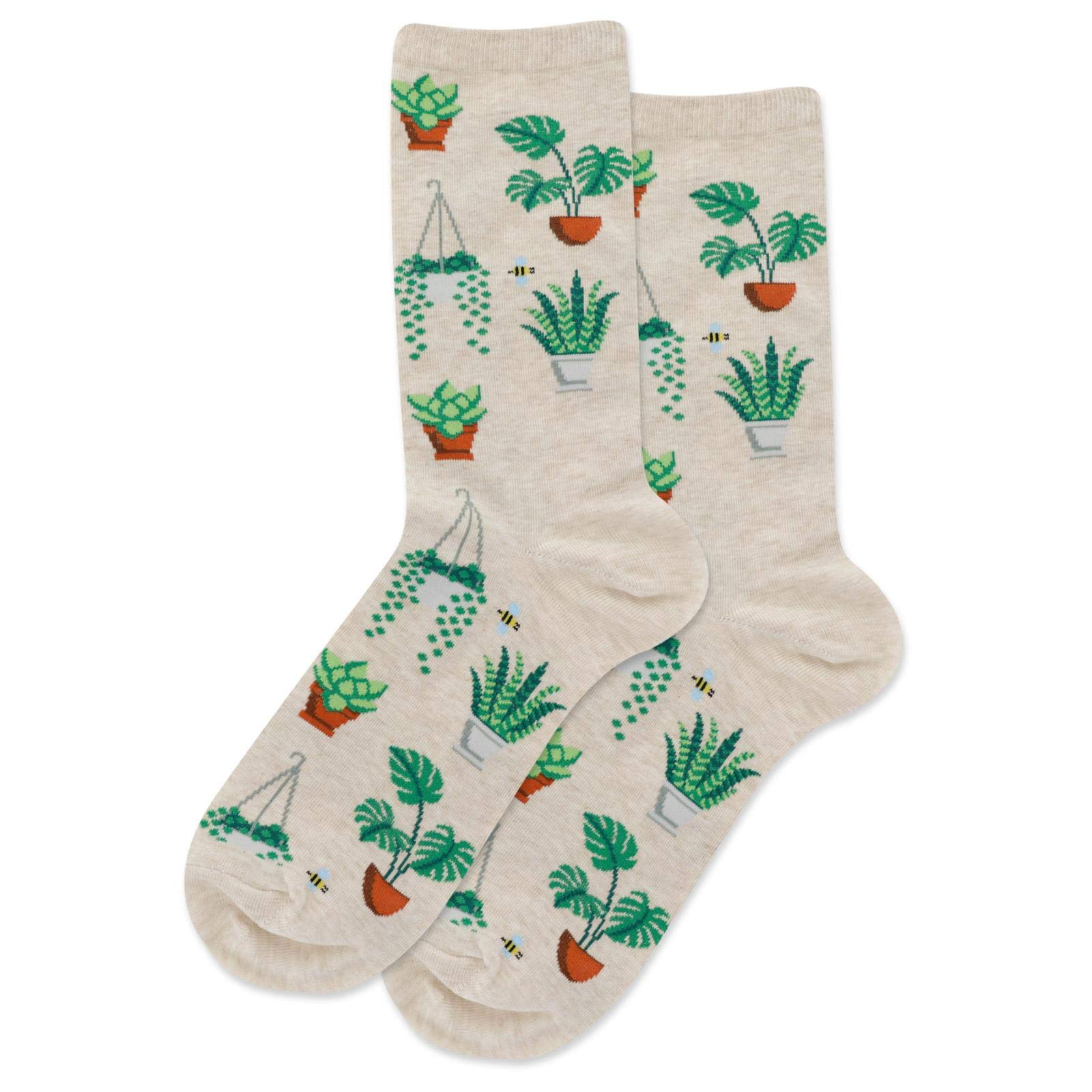Hot Sox Women's Potted Plants Crew Socks - Fun Floral Print Casual Socks for Everyday Wear, Comfortable Cotton Blend, Great Gift for Plant Lovers (Perfect for Home, Office & Gardening)