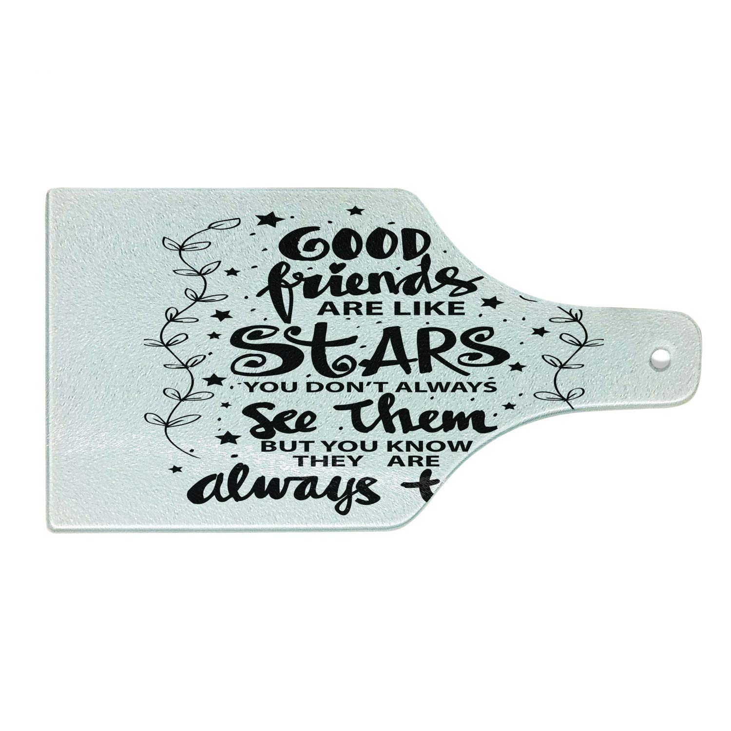 Ambesonne Best Friend Tempered Glass Cutting Board - Wine Bottle Shape, Charcoal Grey & White - Decorative Serving Board for Kitchen & Dining - Perfect for Charcuterie, Cheese Display & Party Entertaining
