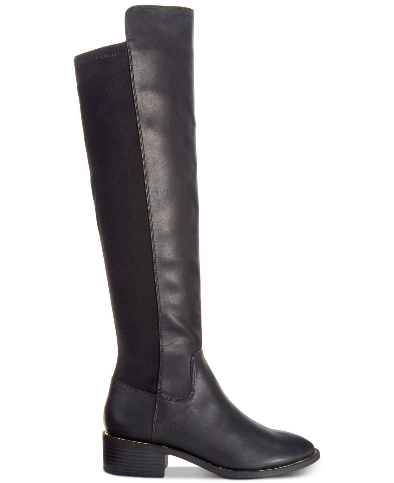 Material Girl Women's Darcell Leather Over-the-Knee Boots - Black, Size 6.0, Almond Toe | Stylish Winter Fashion & Night Out Essential