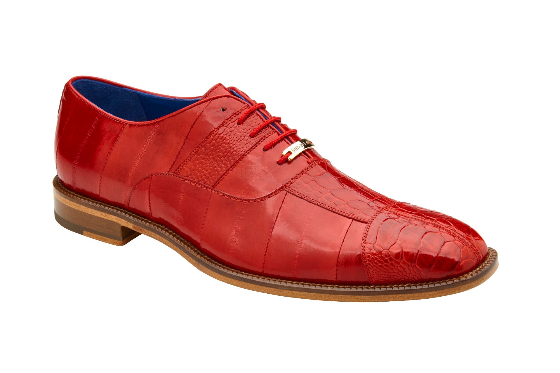 Belvedere Mare Genuine Ostrich & Eel Leather Dress Shoes - Antique Red (2P7) | Premium Formal Footwear for Business & Special Occasions