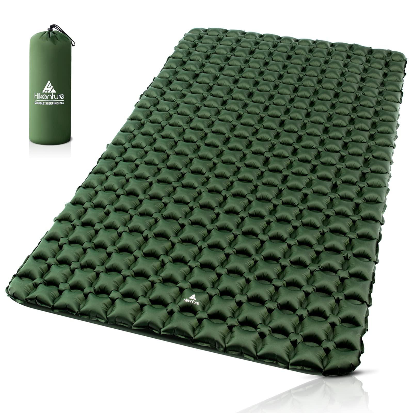 Hikenture Ultralight Double Sleeping Pad for Camping - 2 Person Inflatable Air Mattress with Pump Sack, Waterproof & Ripstop Portable Camping Mat for Backpacking, Hiking & Outdoor Adventures