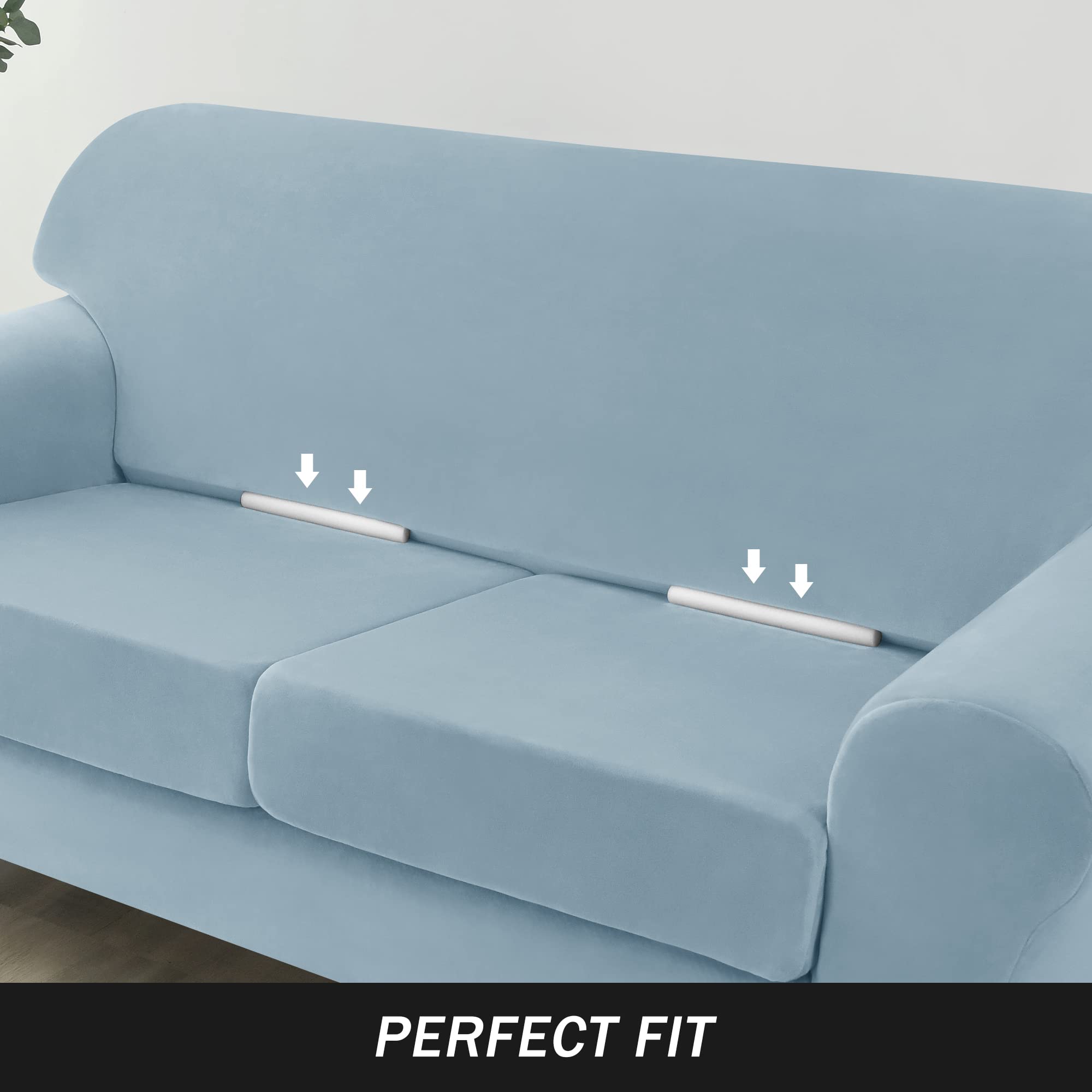 Ultra Soft Velvet Stretch Sofa Slipcover - Light Blue Small Couch Cover for Pets & Kids - Furniture Protector for Living Room, Bedroom & Home Decor