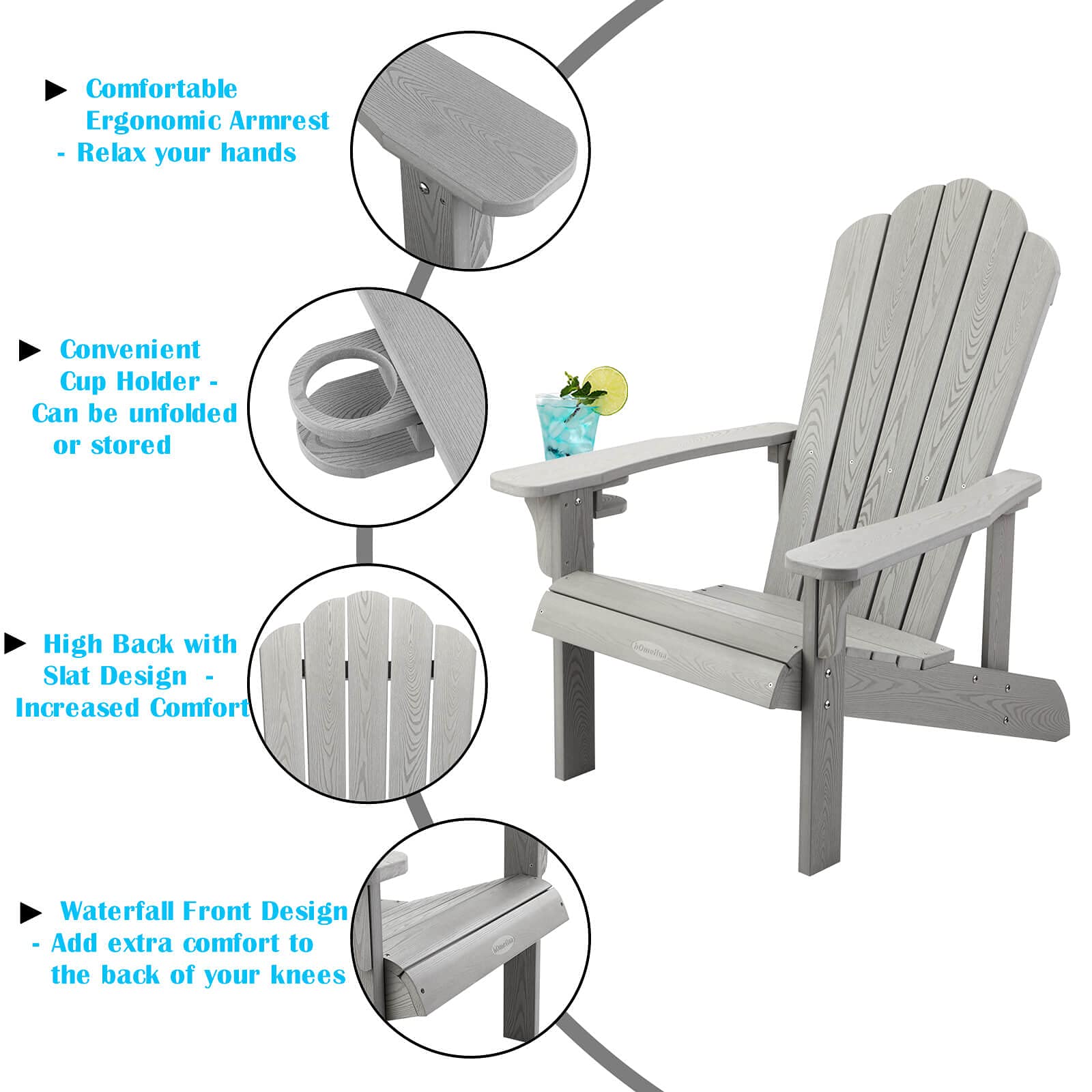 **Weather-Resistant Hard Plastic Adirondack Chair with Cup Holder – Easy to Assemble & Maintain – Comfortable Outdoor Chair for Patio, Backyard, Deck & Fire Pit – Gray – Perfect for Relaxing, Lounging & Entertaining Outdoors**