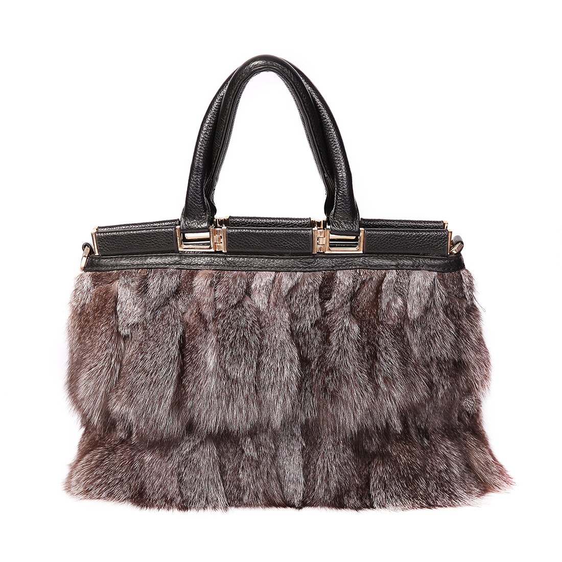 Luxury Women's Real Raccoon Fur Handbag - Genuine Leather Double Handle Shoulder Bag for Evening Parties, Weddings & Special Occasions