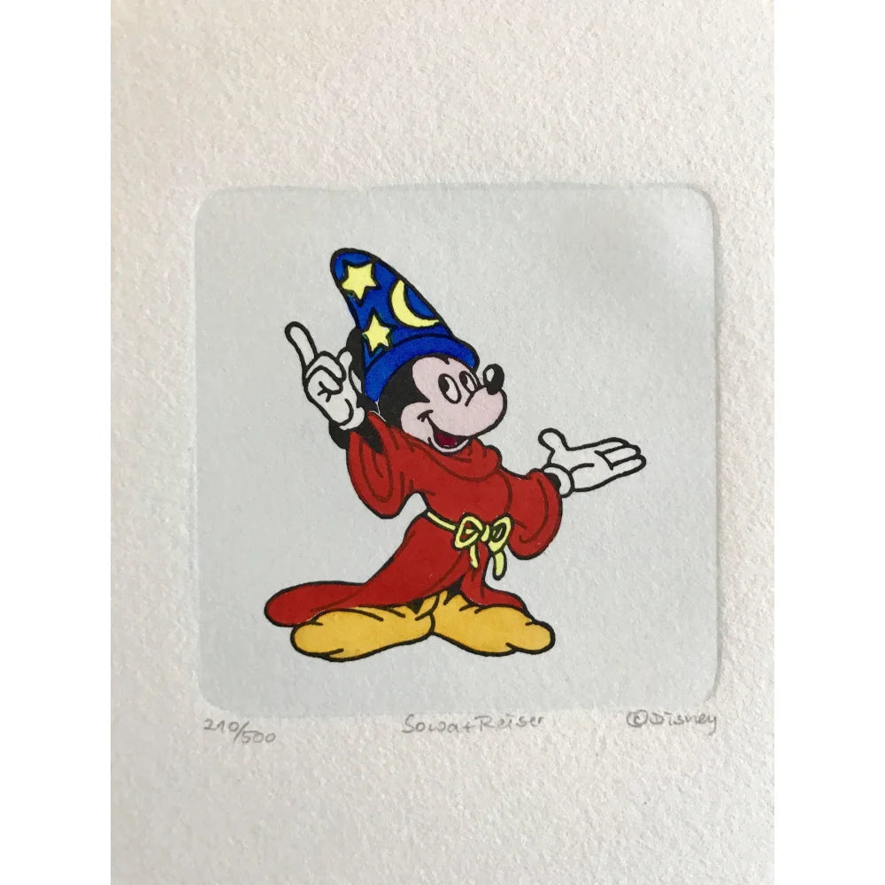Disney Mickey Mouse Sorcerer Hand-Painted Etching Artwork by Sowa & Reiser #D/500 - Limited Edition Collectible for Disney Fans, Home Decor & Gift Ideas