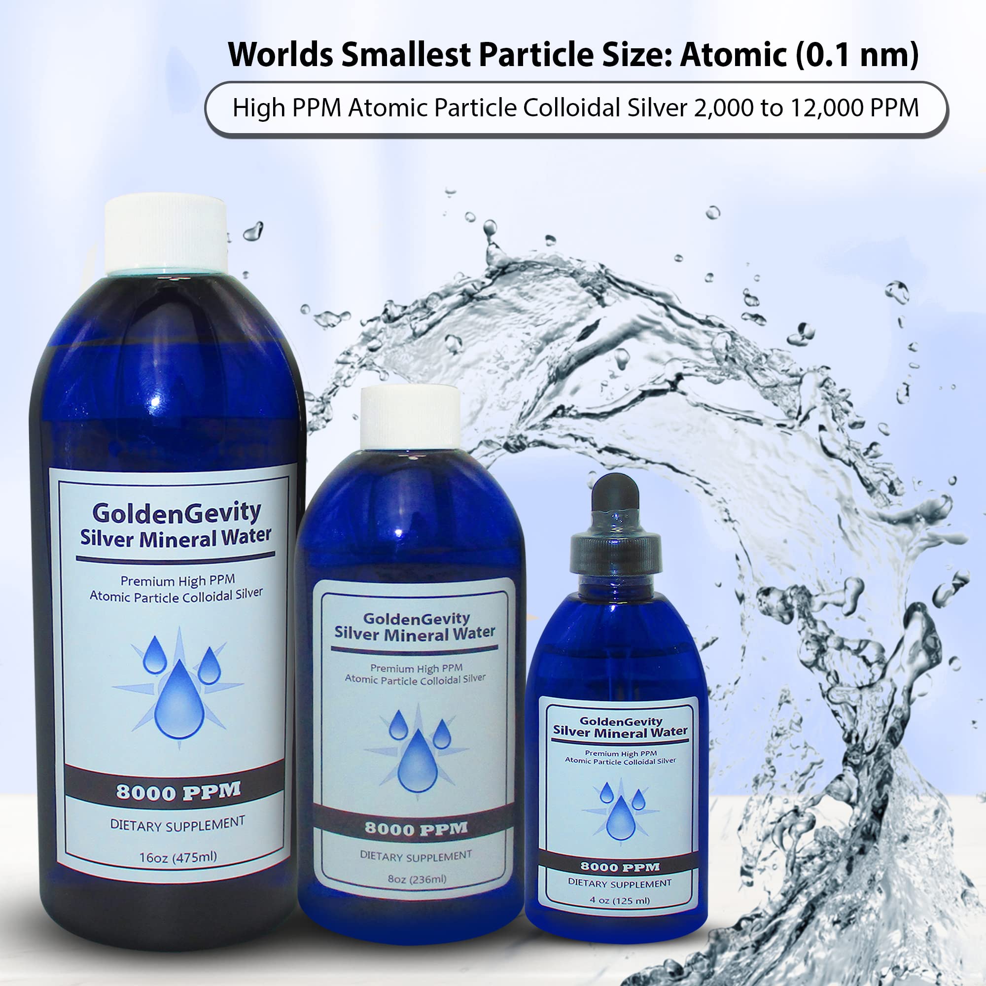 8000 PPM Bioactive Atomic Colloidal Silver Supplement - 16 oz Bottle | Natural Immune Support, Non-Toxic & Non-GMO Trace Minerals | For Daily Wellness, Immune Boosting & Natural Healing