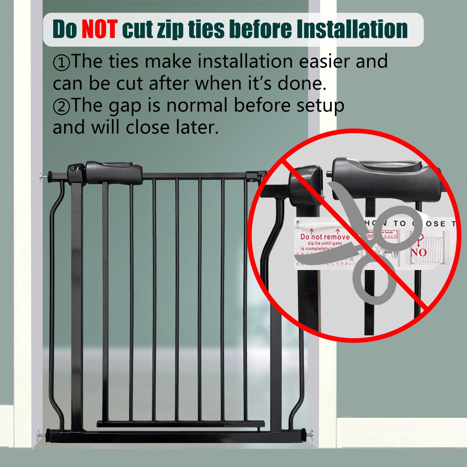 Extra Wide 76.4-81.1 Inch Heavy Duty Baby & Pet Safety Gate - Black Metal Pressure Mounted Walk-Through Doorway for Stairs, Hallways & Home Protection