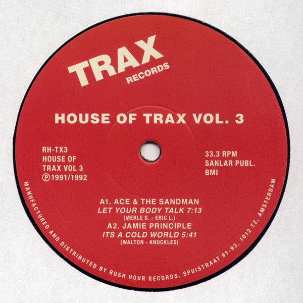 Ace & The Sandman - House Of Trax Volume 3 Rush Hour Vinyl | Trax Records RH TX3 | Electronic Dance Music for DJ Sets & Club Nights