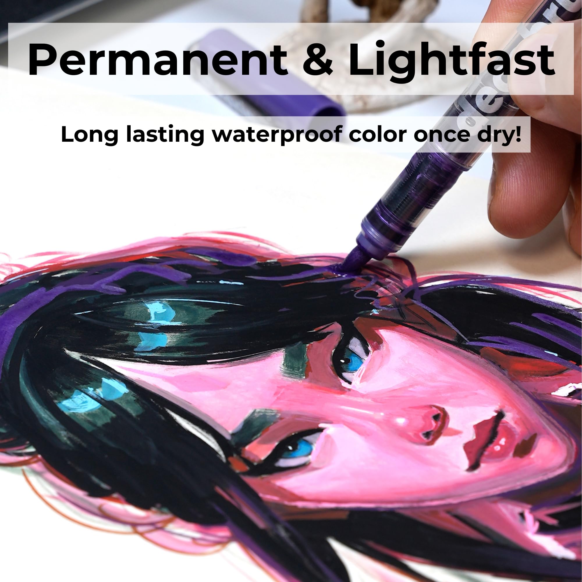 Premium Karin DecoBrush Metallic Markers Set - 10 Vibrant Permanent Paint Pens for Black Paper, Scrapbooking & DIY Crafts (Gold, Silver & More) in Metal Storage Box - Perfect for Calligraphy, Card Making & Art Projects