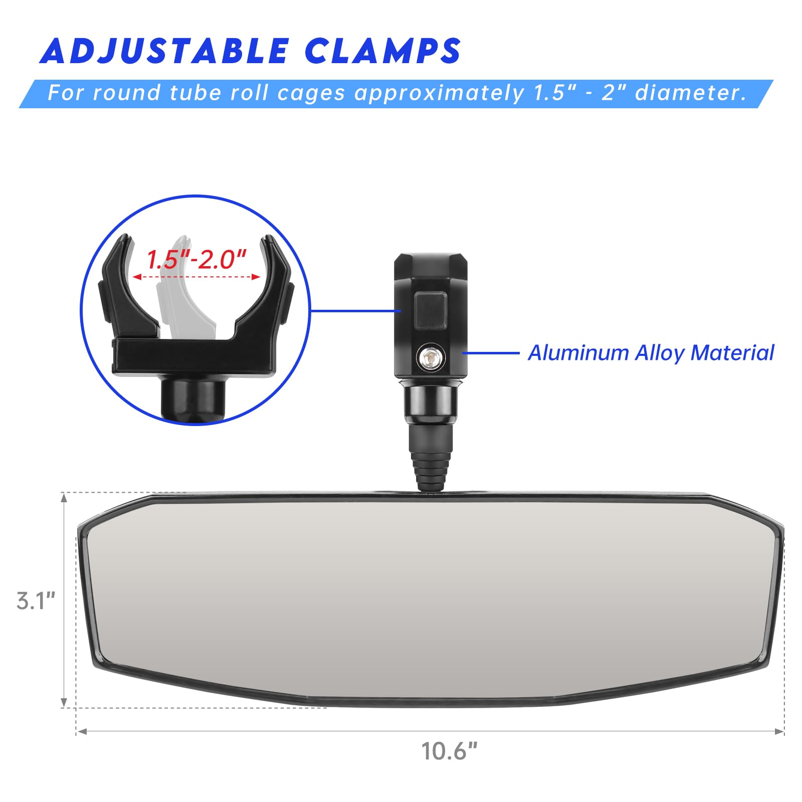 UTV Rear View Mirror - HD SXS UTV Mirrors with 360° Adjustable Angle for 1.5